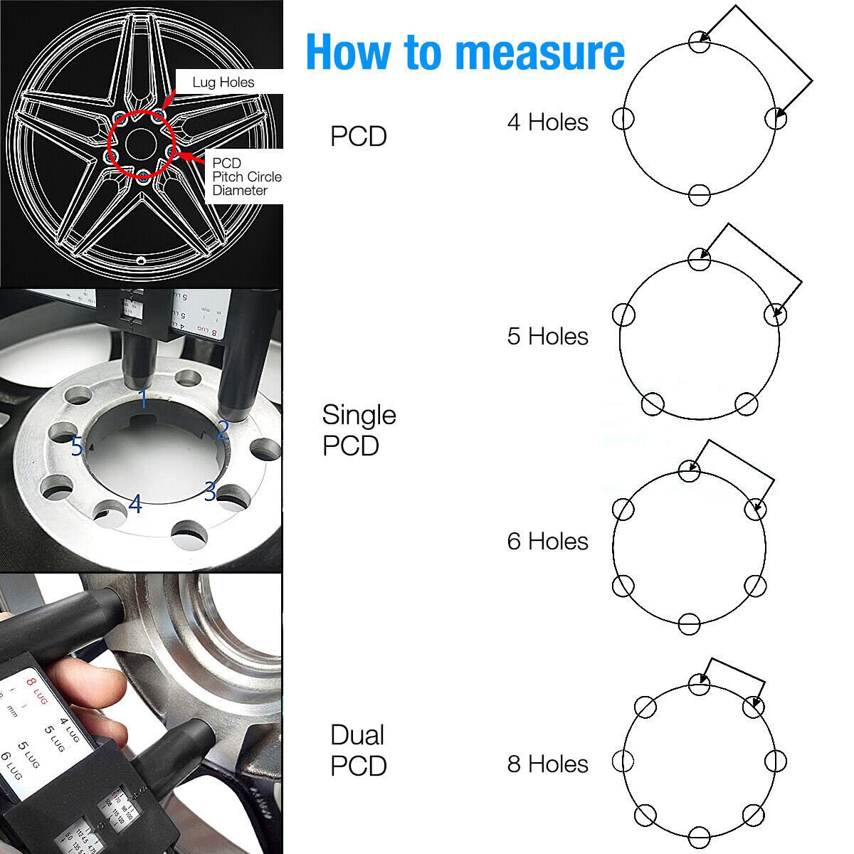 Wheel Bolt Stud Pattern Gauge Measurement 4 5 6 8 Lug Rims Holes Size Hand Tool❤