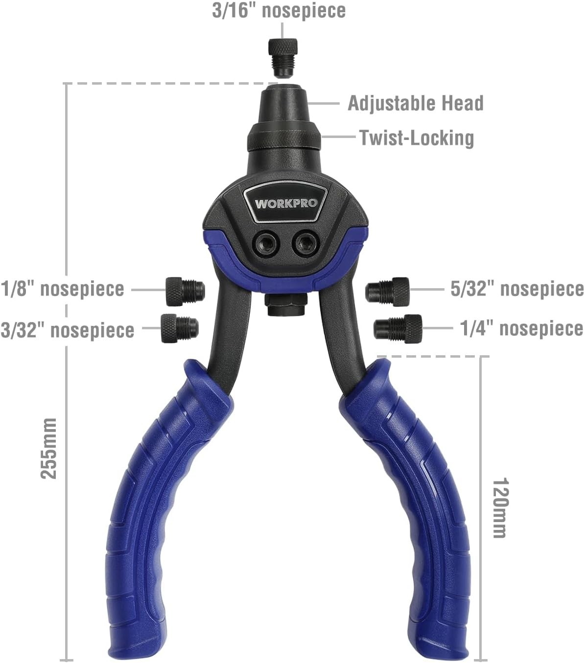 Durable 250 mm Rivet Gun Set with Multiple Nozzles & Labor-Saving Design