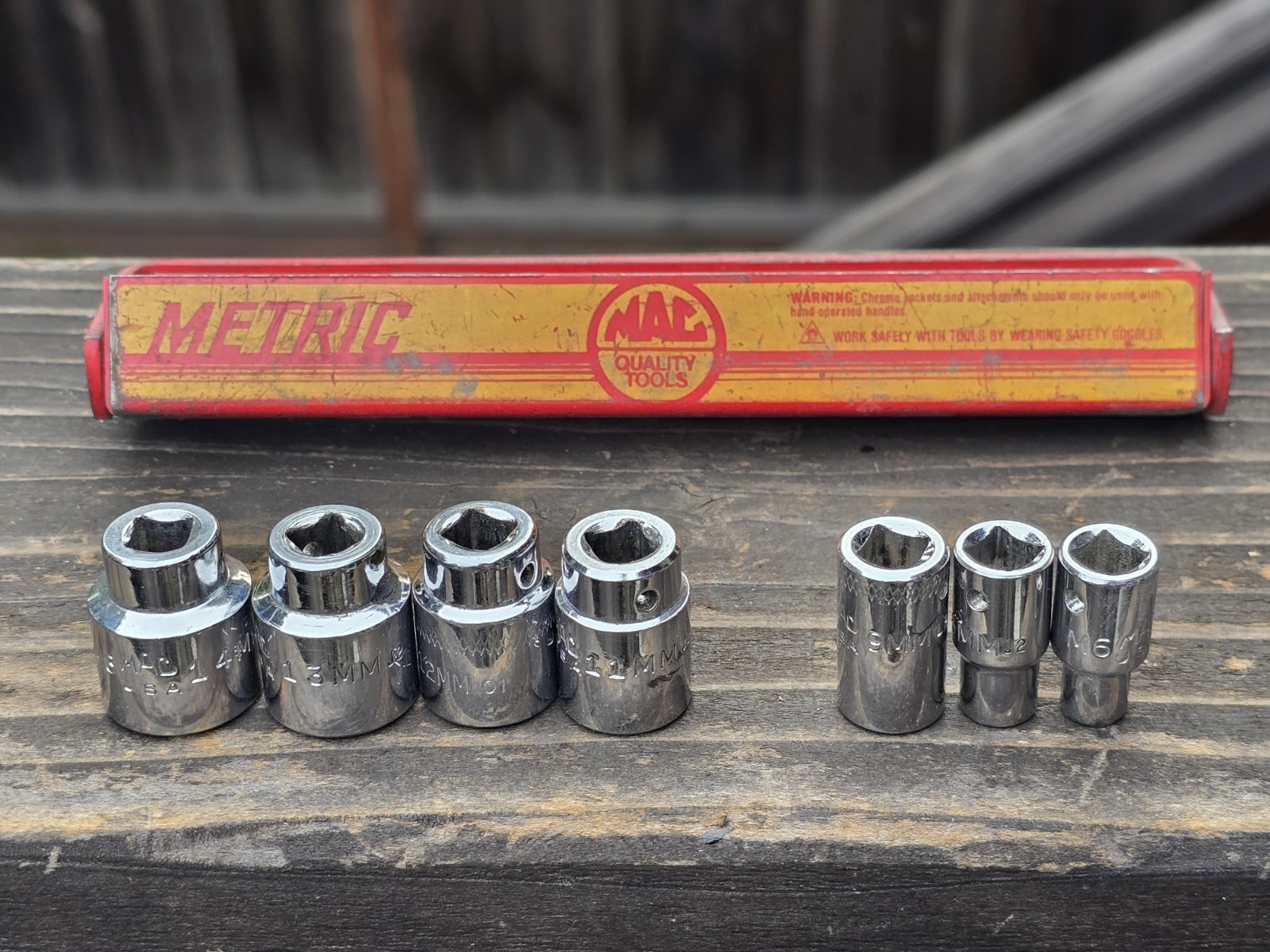 Vintage Mac Tools MT3Y 1/4″ Drive Shallow Metric 5mm-14mm 6 Point 7 Pc Set