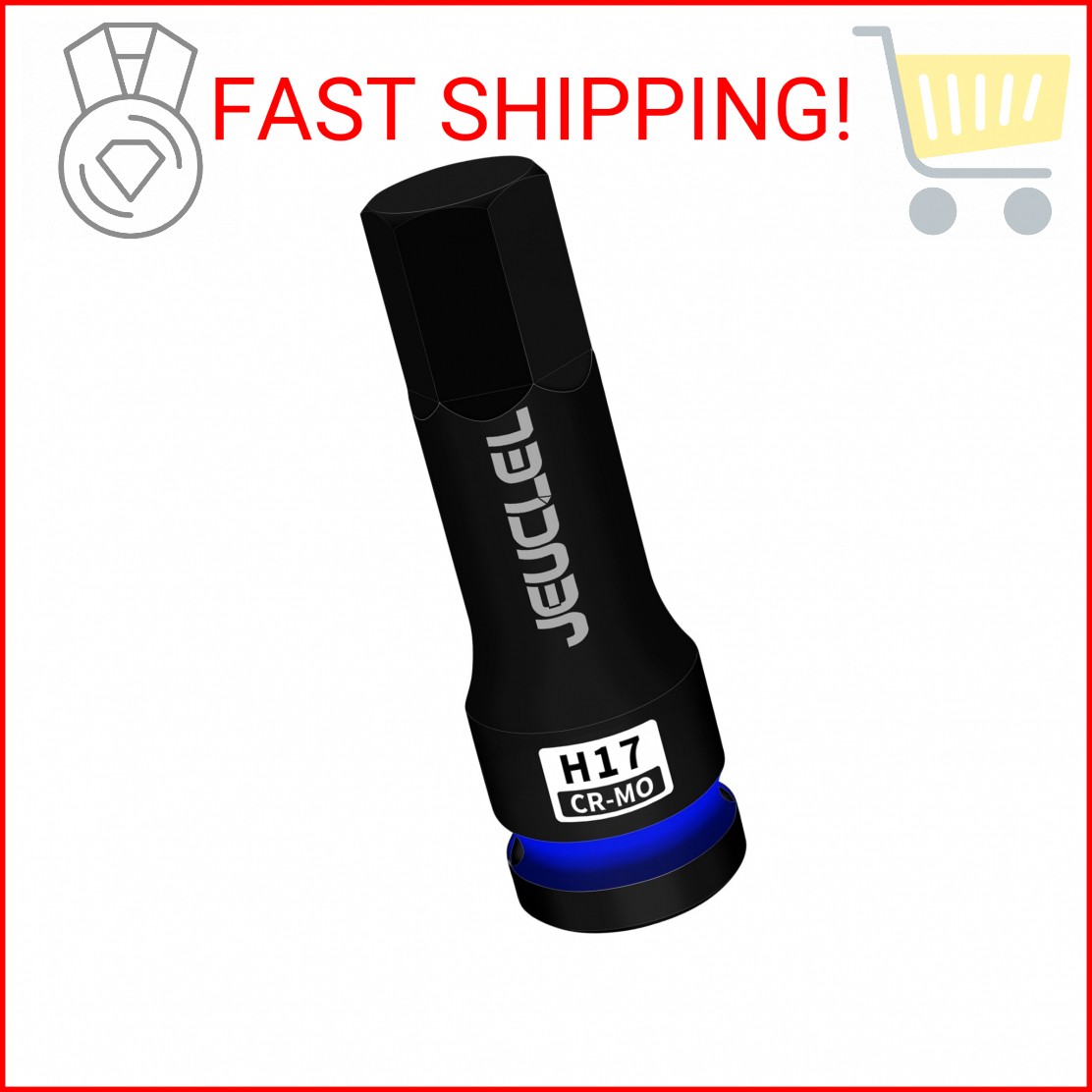 JEUCLEL 17mm Hex Impact Bit Socket, H17 1/2-Inch Impact Drive Allen Socket, Cr-M