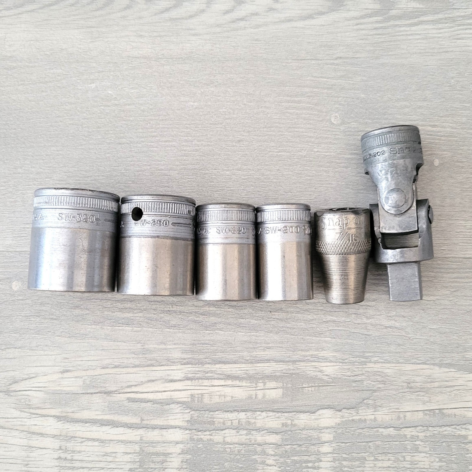 Lot of 6 Snap-On 1/2″ Drive Impact Universal /Swivel w/ SW 320, 280, 220, 200 -9