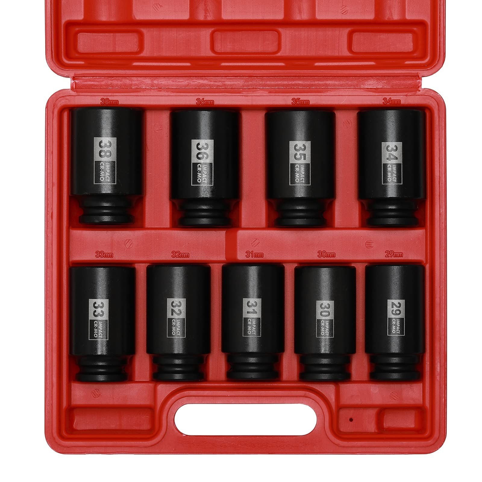 9PCS 1/2″ Drive Deep Impact Socket Set, Metric 29mm-38mm, 6-Point Axle Nut Tools