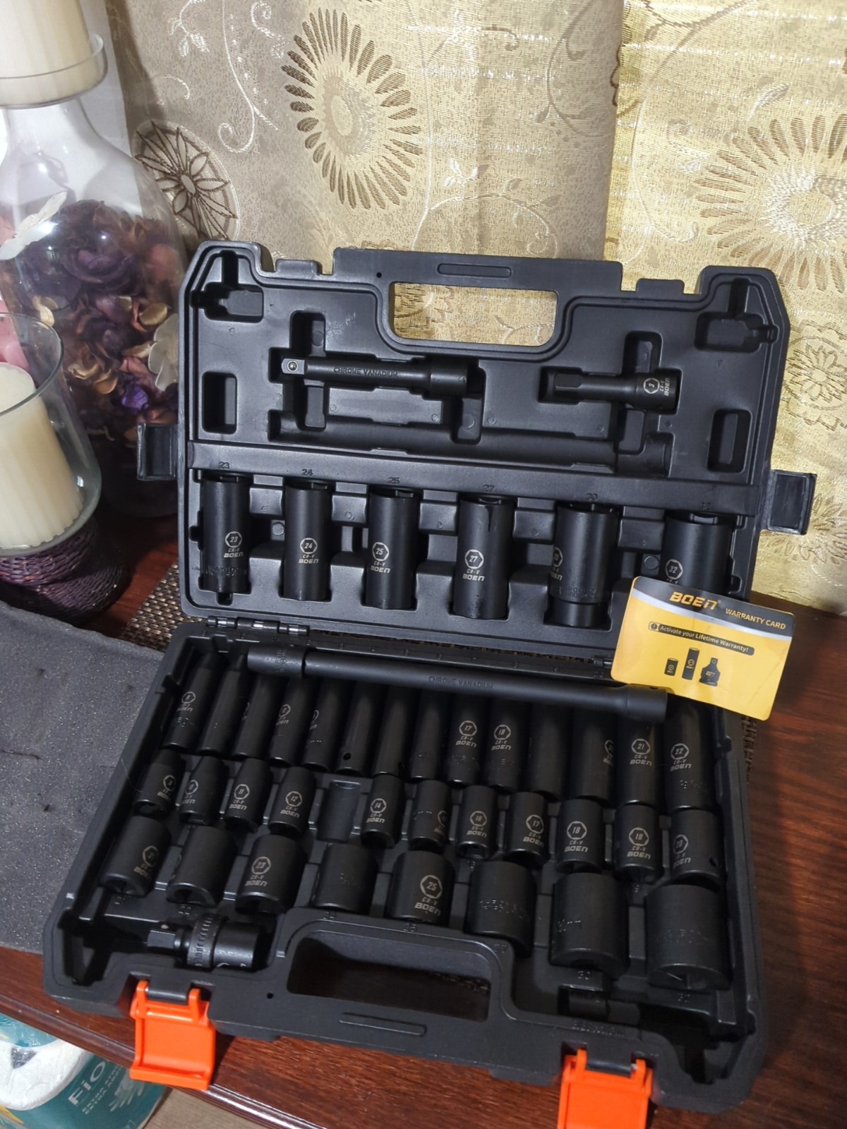 45Pcs 1/2″ Drive Impact Socket Set,SAE 5/16″ to 1″,Metric 8-22mm, Extension Bars
