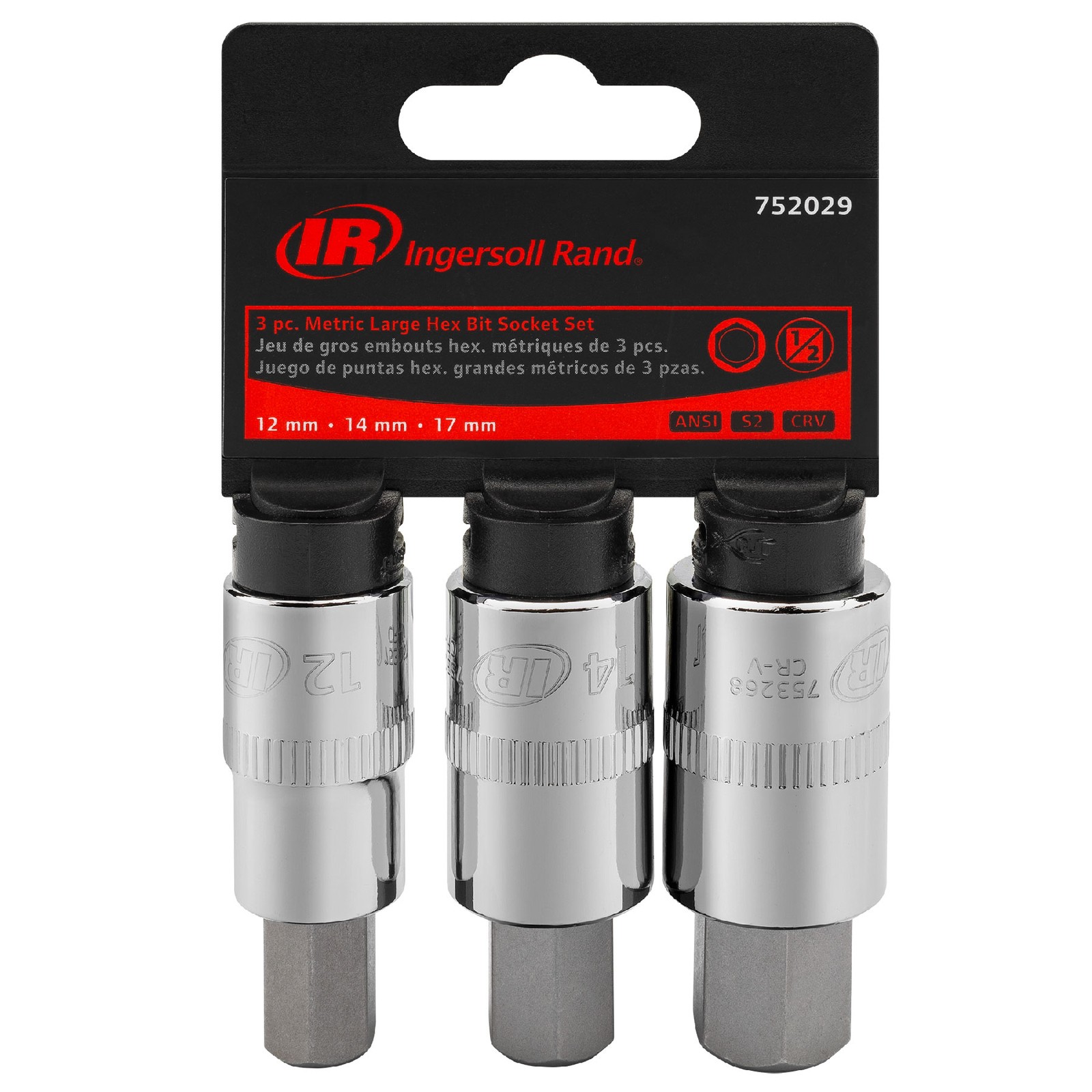 Ingersoll Rand 3 Piece 1/2 Inch Drive Metric Hex Bit Socket Set – 752029