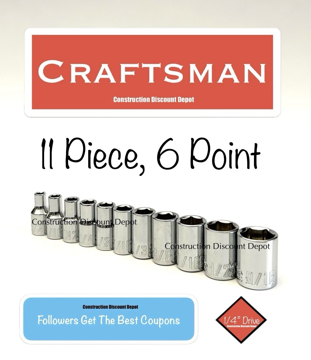 NEW Craftsman 11 Piece 1/4″ In. Drive 6 Point SAE Socket Set 5/32″-9/16″