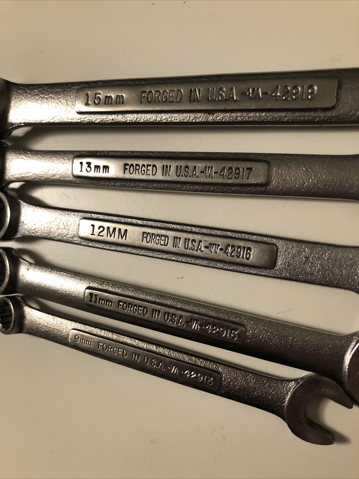 Vintage Craftsman Metric Combination Wrench Set, 9mm, 11mm, 12mm, 13mm, 15mm
