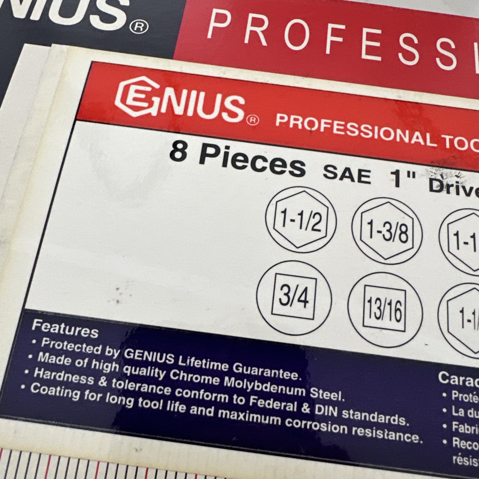 Genius CM 108S3 1″ Drive 8 Pc. Deep SAE Impact Socket Set to 3/4” To 1-1/2″ New