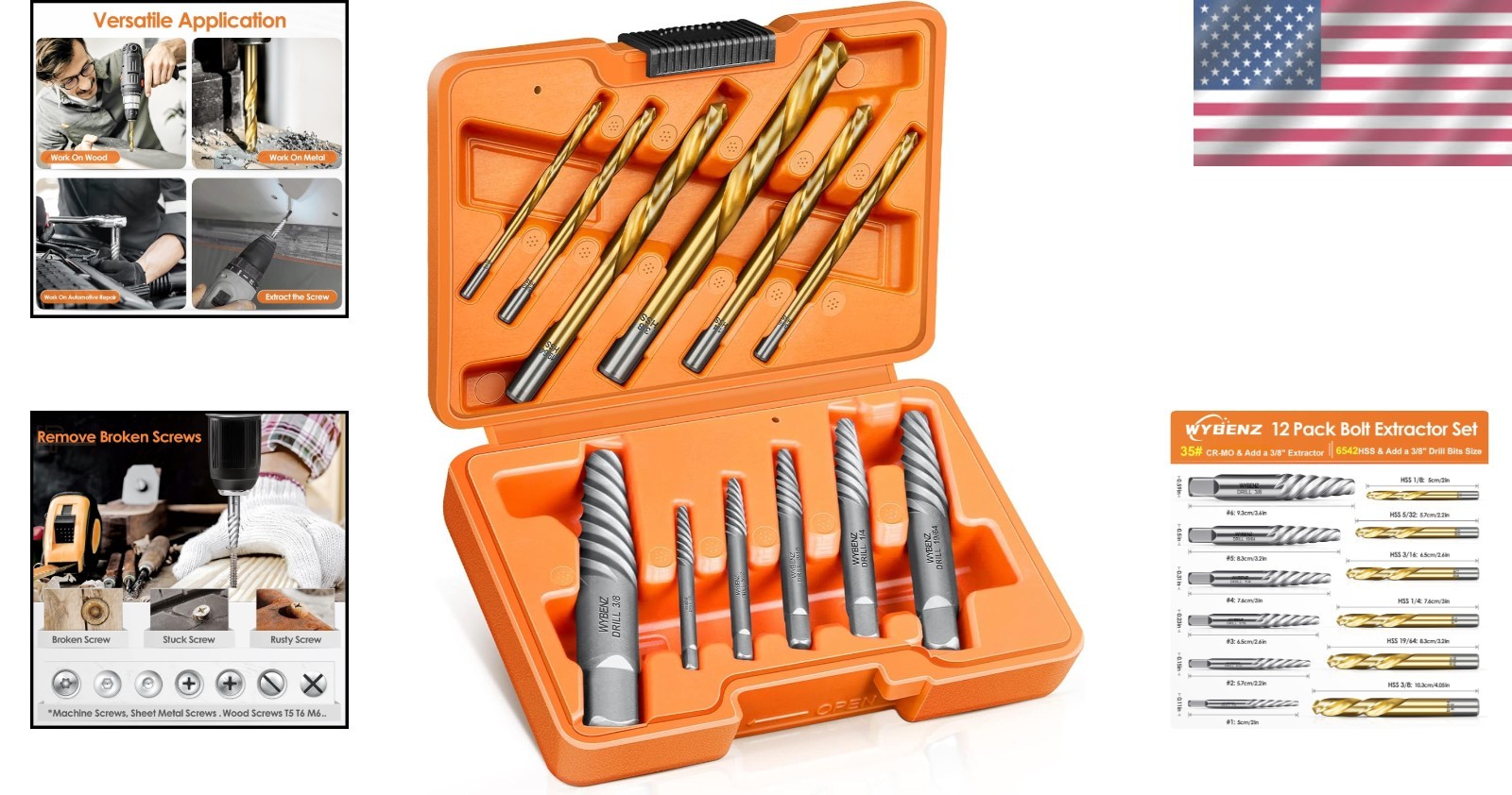 Bolt Extractor & Drill Bit Set 12 Pcs