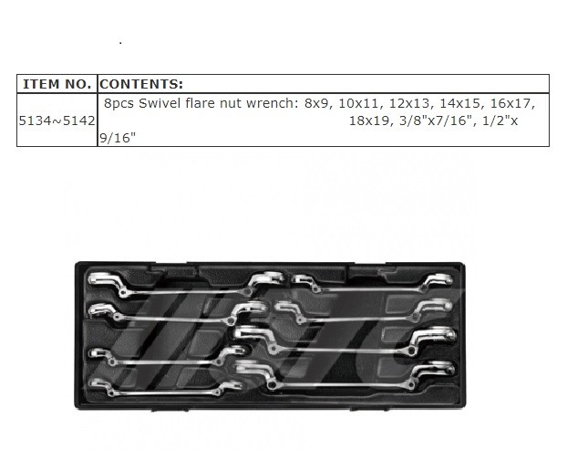 JTC 8PCS DOUBLE FLEXIBLE FLARE NUT WRENCH SET, JTC TOOLS # K6086