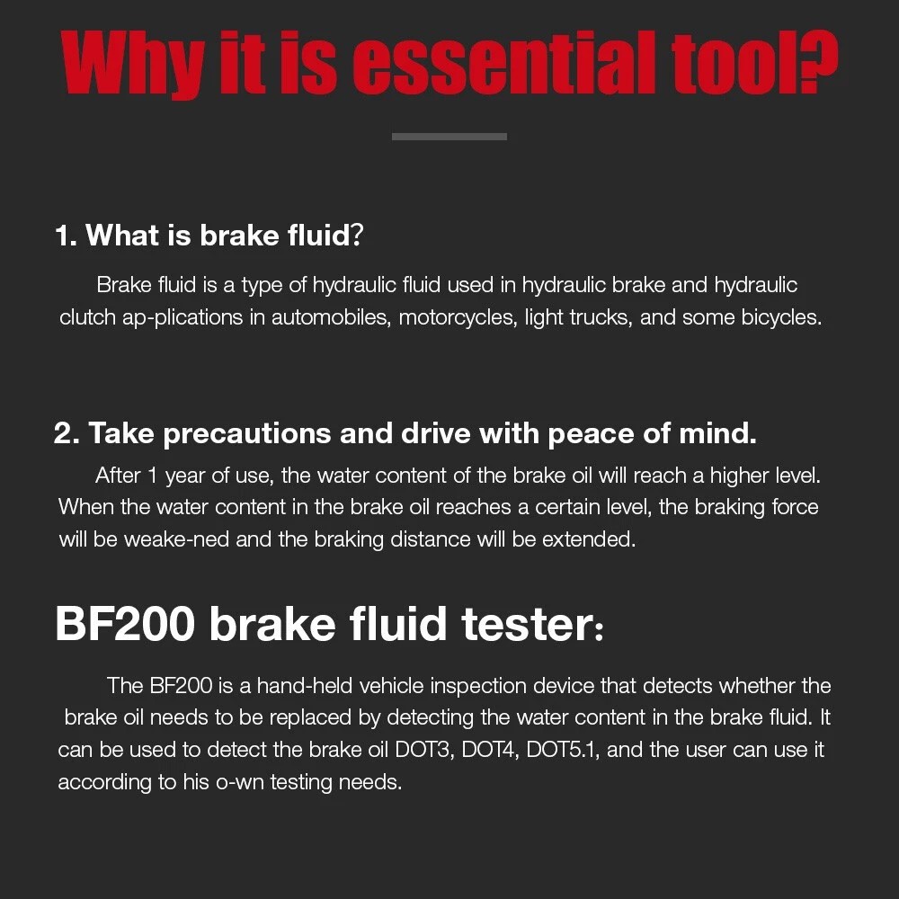 BF200 Brake Fluid Tester LCD Auto Oil Moisture Detector Tool For DOT3 DOT4 DOT5
