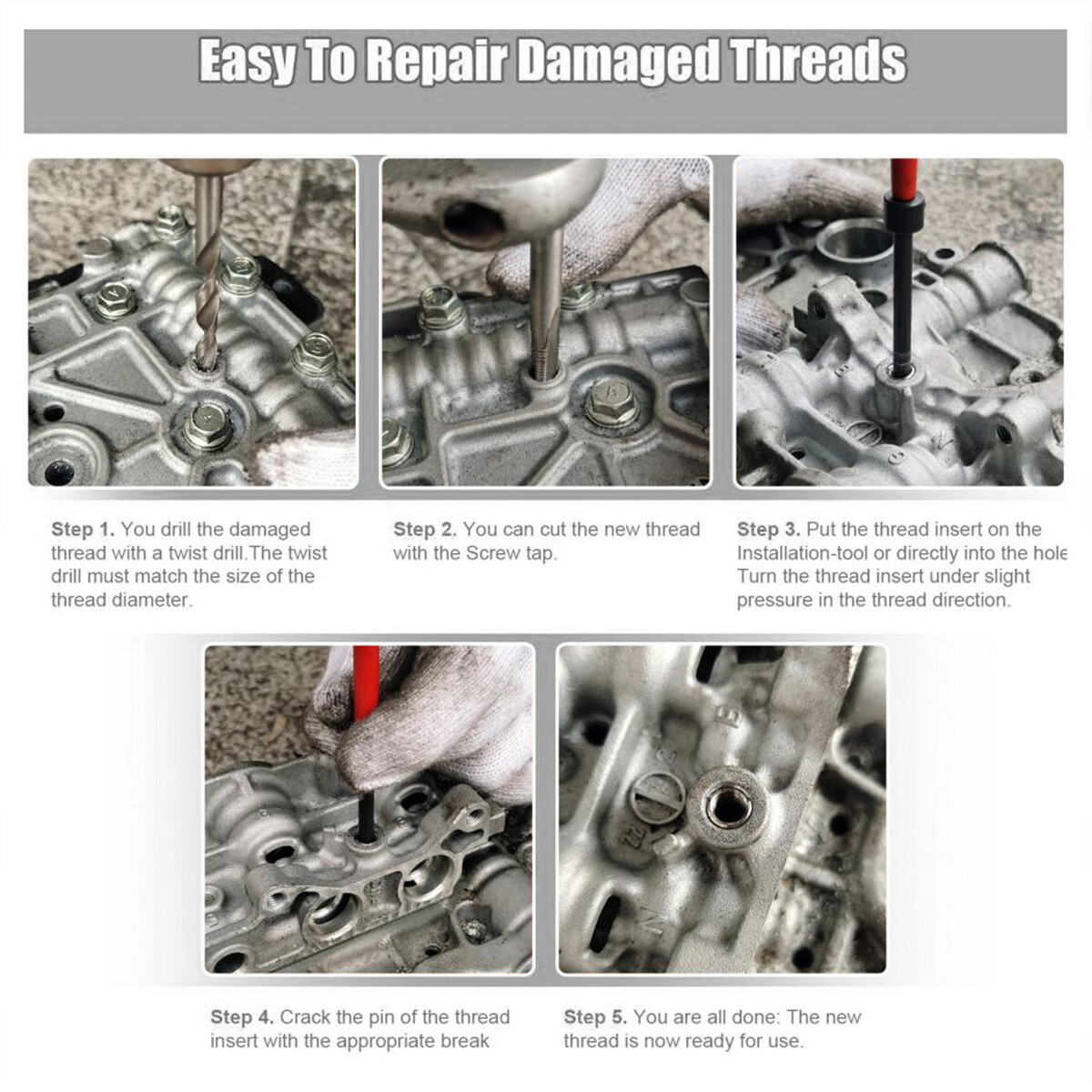 131Pcs Thread Repair Kit Drill Helicoil Repair Kit SAE Metric M5 M6 M8 M10M12