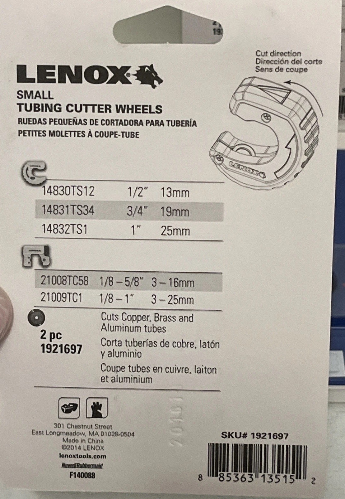 Lenox Small Cutter Wheel Copper Alum Brass 5/8 1921697 Miniature New 1 Pack