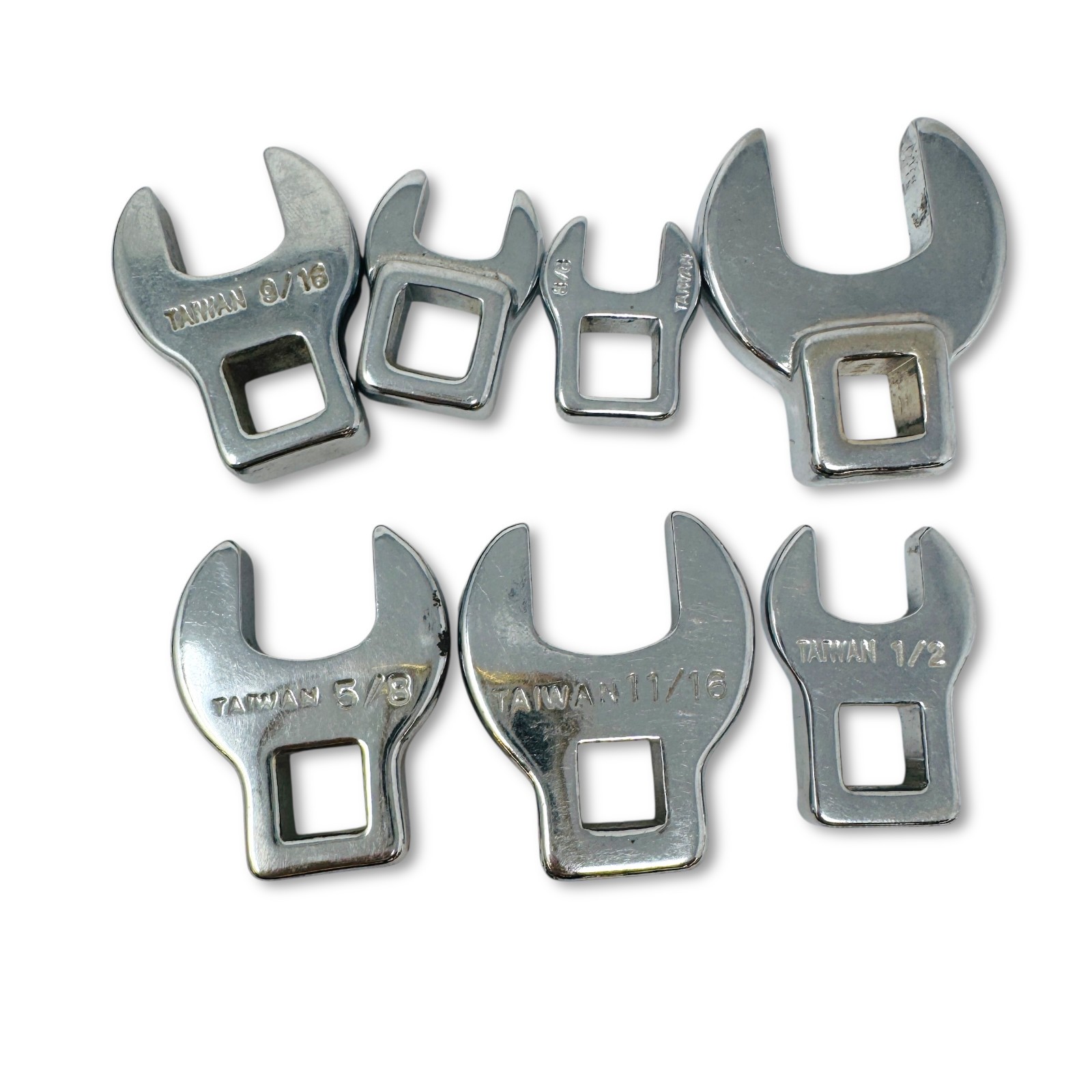 Unbranded 9/16 in, 5/8 in SAE 3/8 in Drive Open-End Crowfoot Wrench Set, 7 Pcs