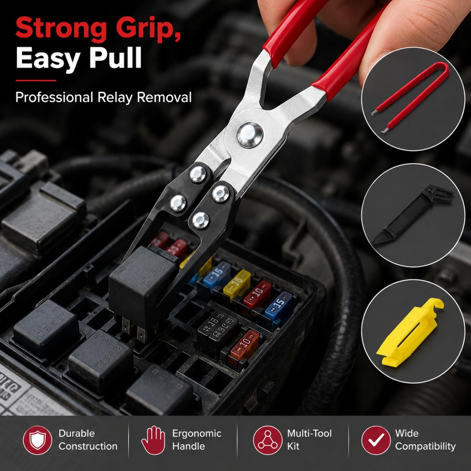 KUBOJSDLZ 4-Pack Relay Fuse Puller Pliers – Professional Automotive Tool Red