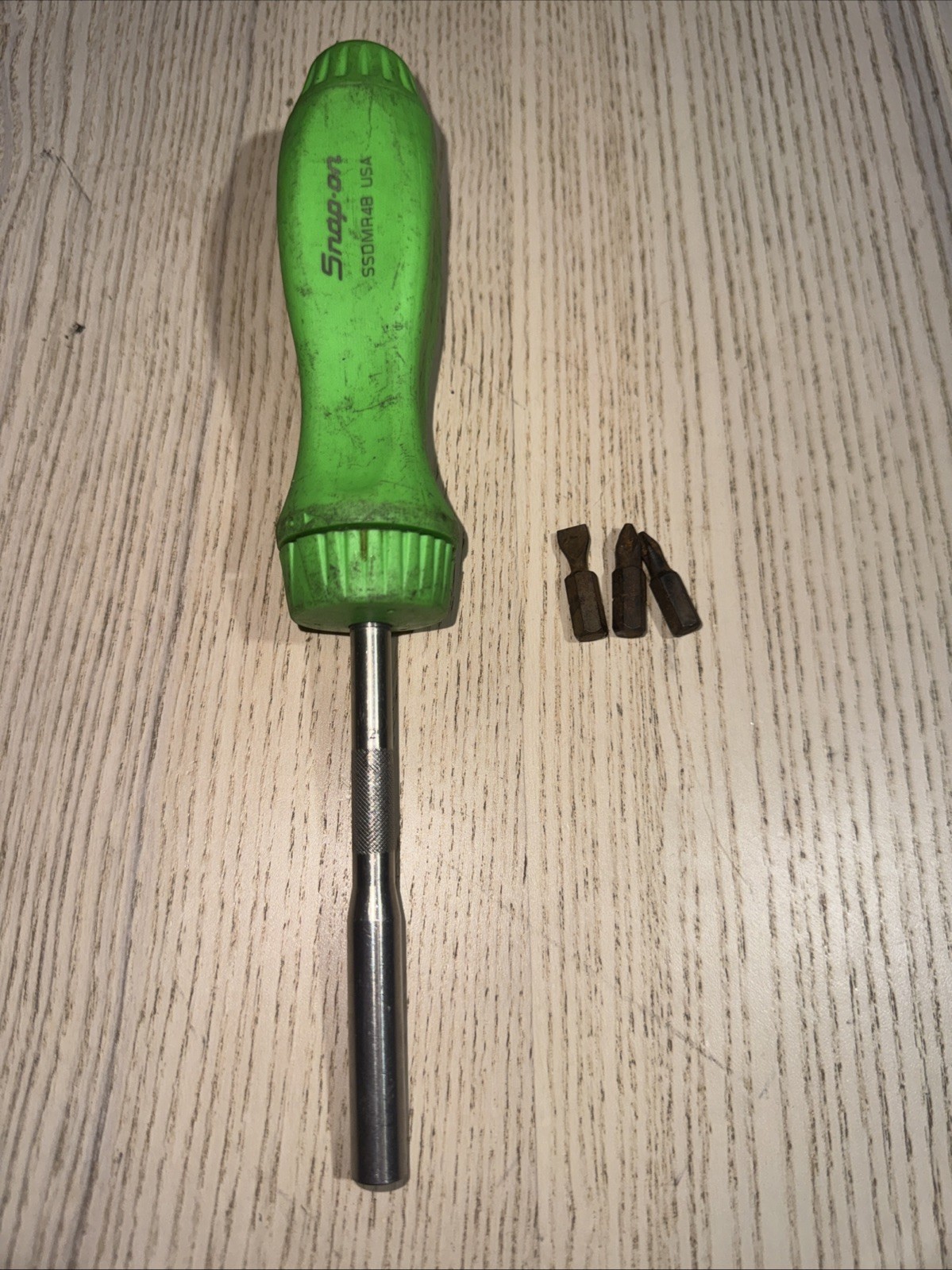 Snap-on SSDMR4B Ratcheting Screwdriver Green Magnetic Handle With 3 Bits USA