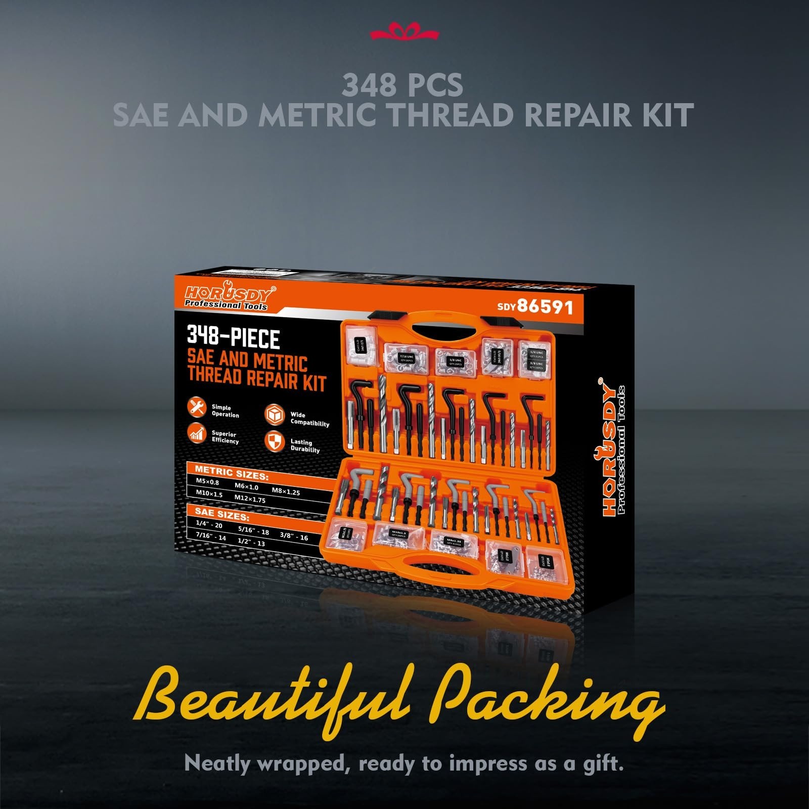348-Piece Thread Repair Kit – Metric & SAE Helicoil Set with HSS Drill Bits & To