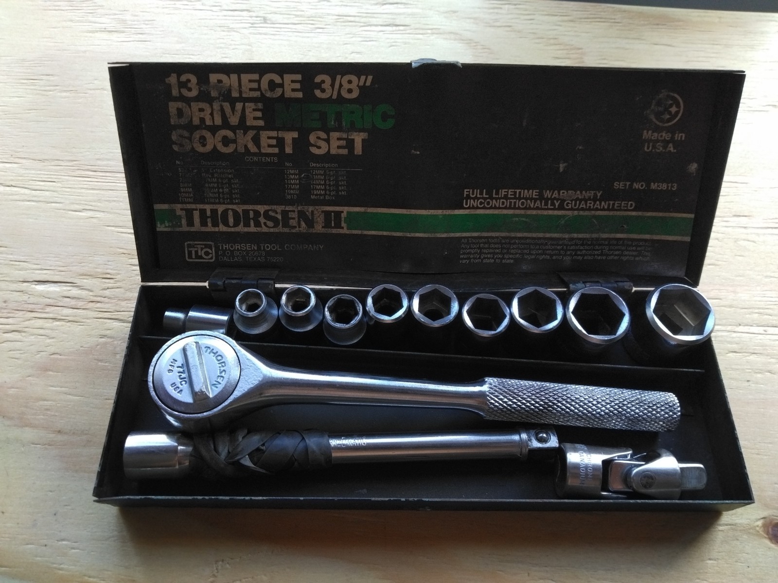 Vintage Thorsen M3813 Piece 3/8″ Metric Socket Set Metal Case Ratchet