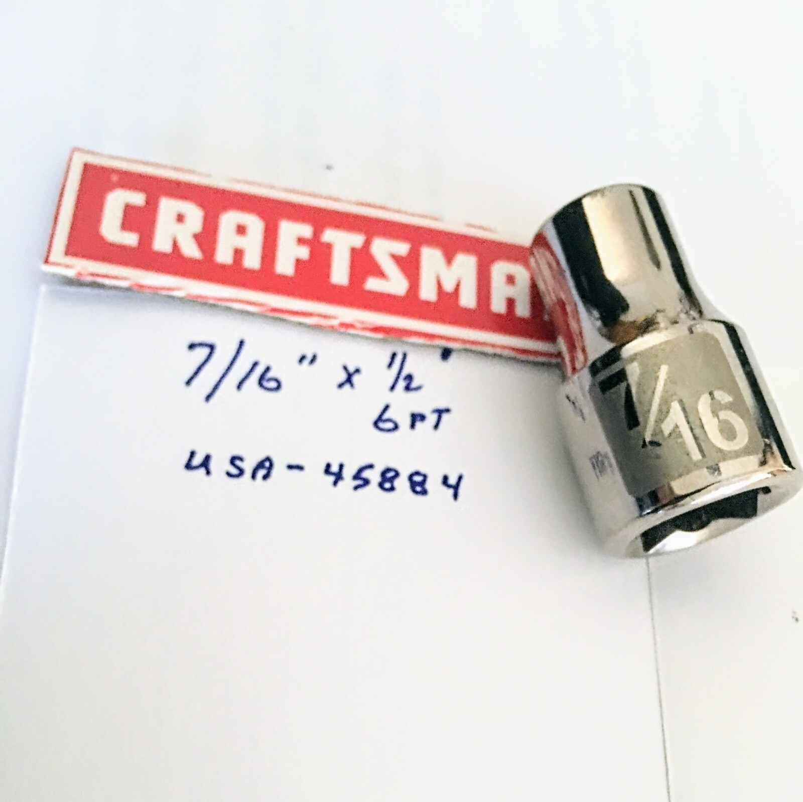 Craftsman 7/16″ x 1/2″ Shallow Socket – 6 Pt – USA 45884 Made in USA -Free Ship