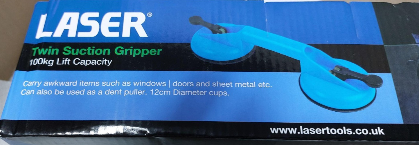 Laser Twin Suction Gripper Glass Lifter 100kg Capacity 12cm Cups Dent Puller Too