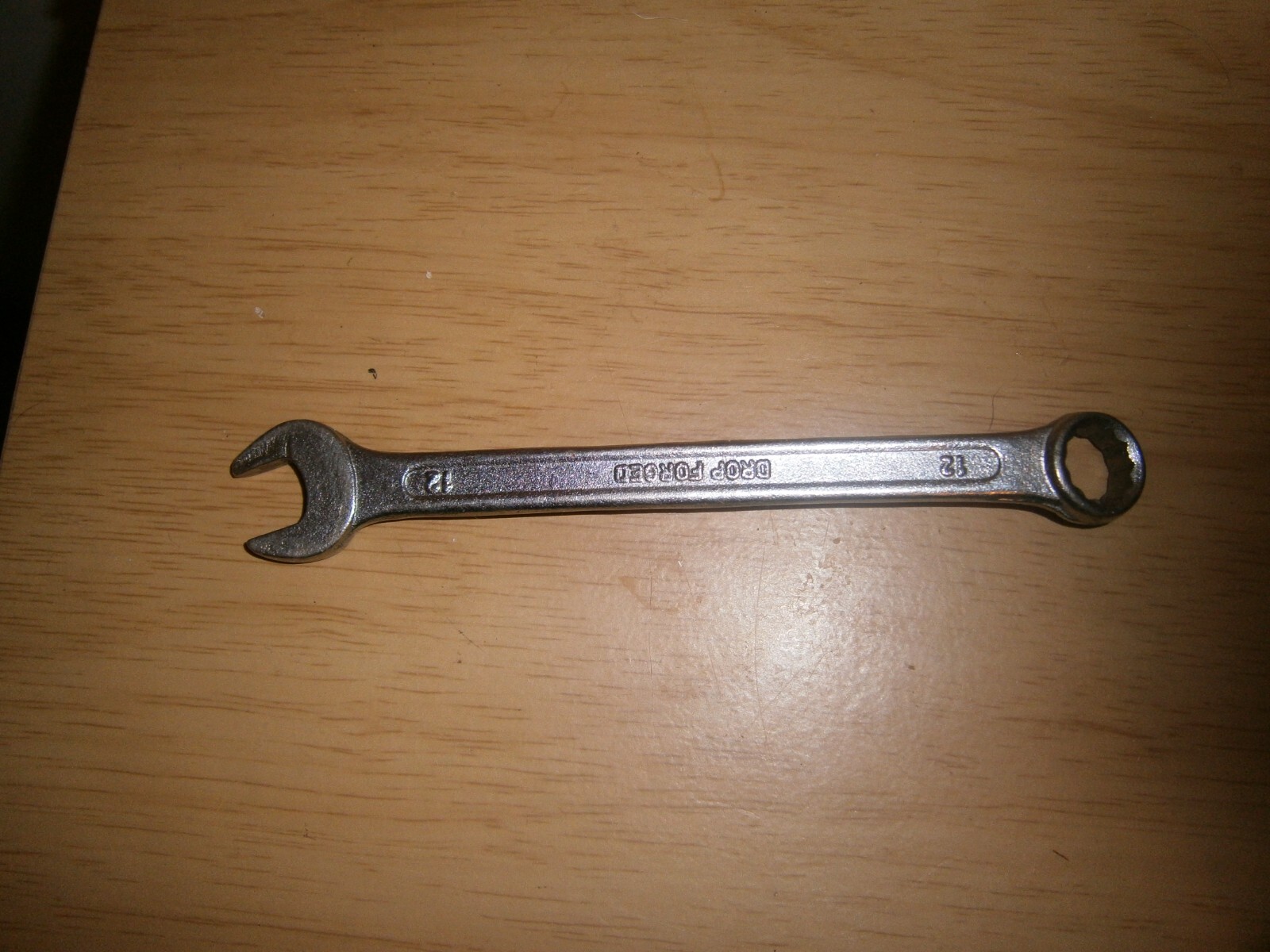 Vintage silver tone spanner. 12mm both ends.(E6b)