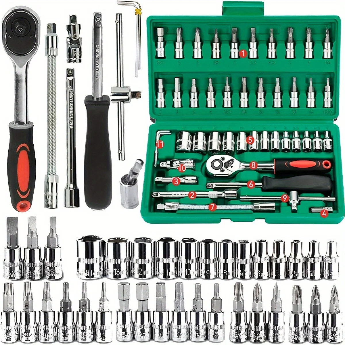 46Pcs 1/4″ Drive Mechanic Tool Kit Auto Repair Socket Set