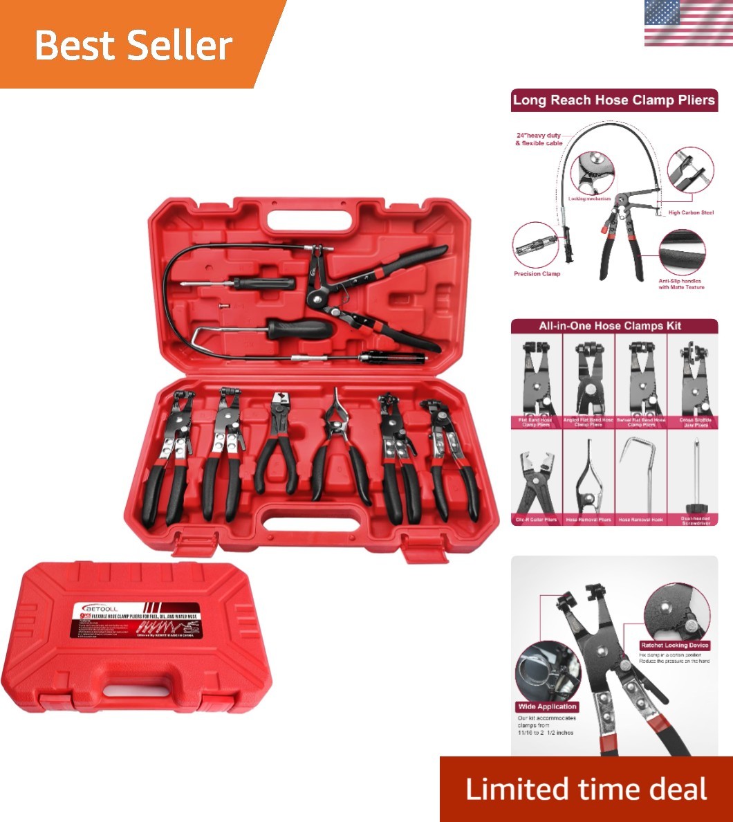 Versatile 9pc Hose Clamp Pliers Set for Efficient Automotive Maintenance