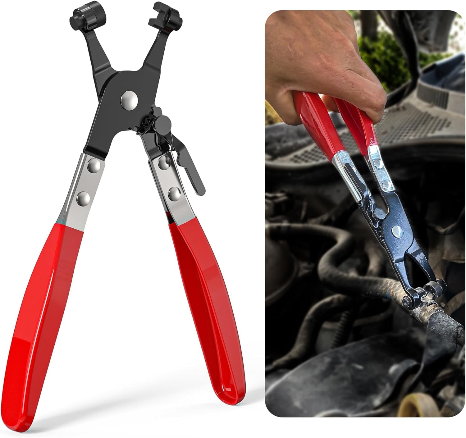 Red Hose Clamp Pliers Locking Gear Ring-Type and Spring Band Clamps Repair Tool