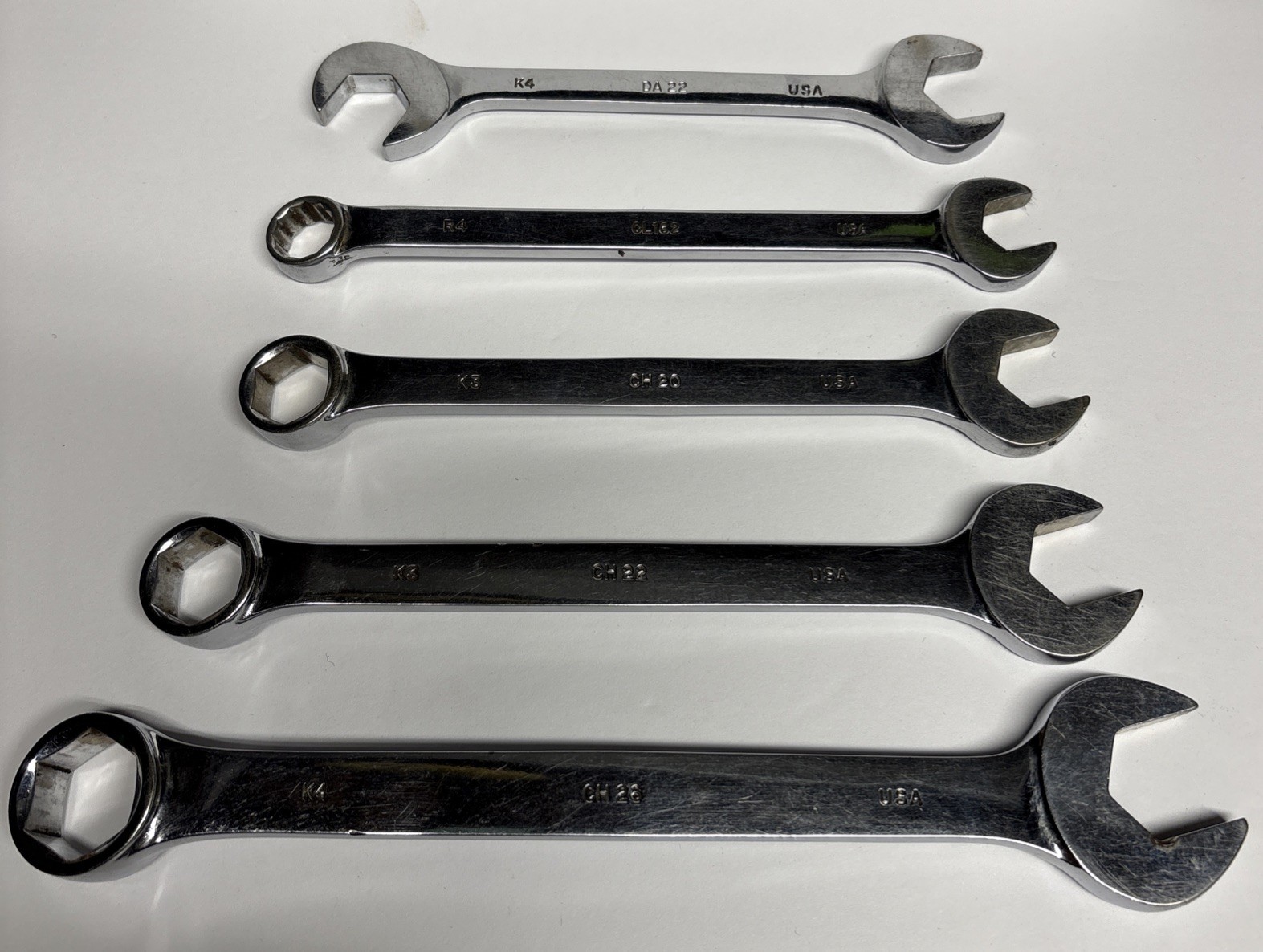 MAC Tools Combination Wrenches CH26, CH22, CH20, CL162 & DA22 USA Lot Of 5