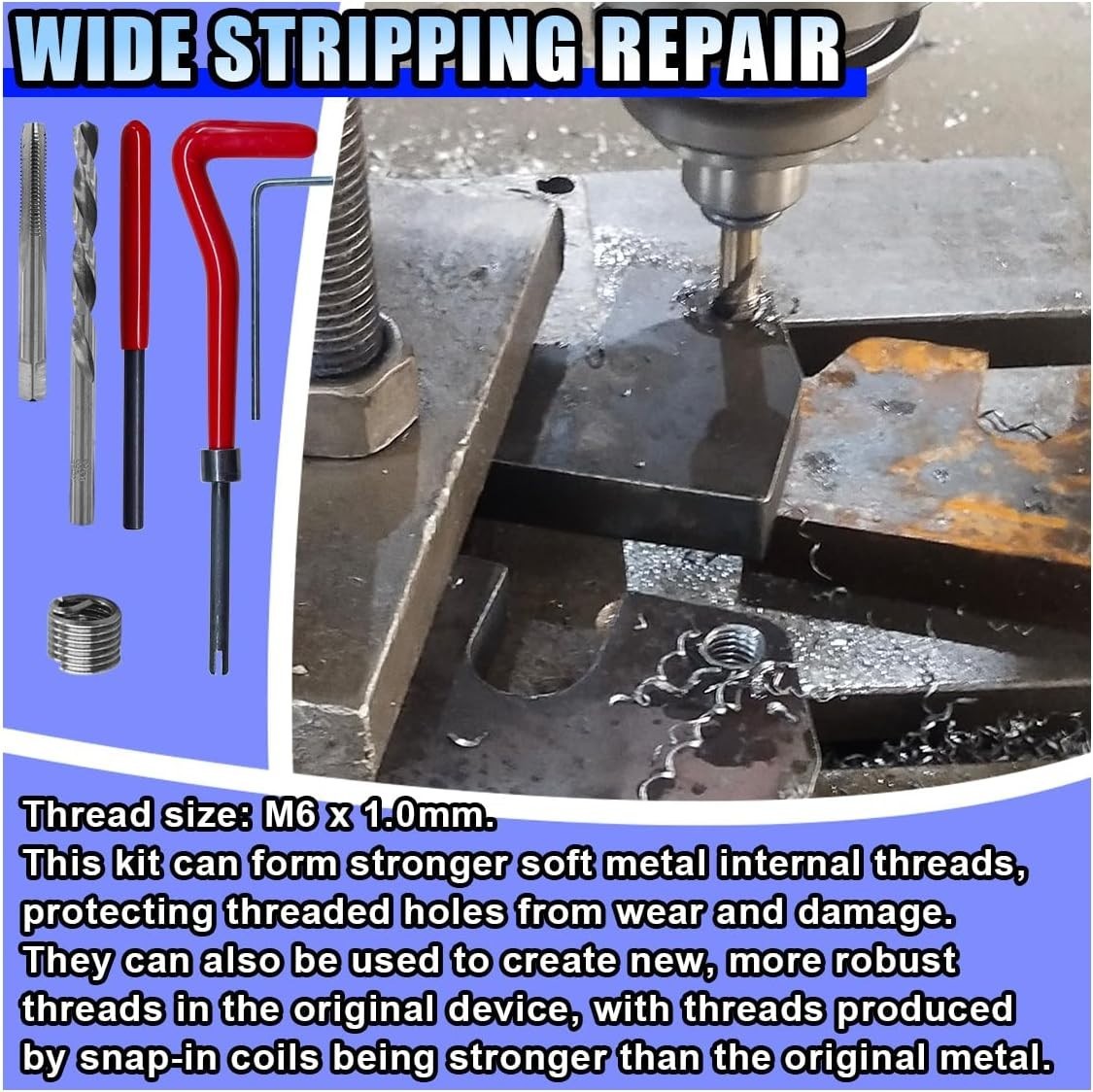 30PCS M6 x 1.0mm Thread Repair Insert Kit, Metric Helicoil Kit M6 x 1.0