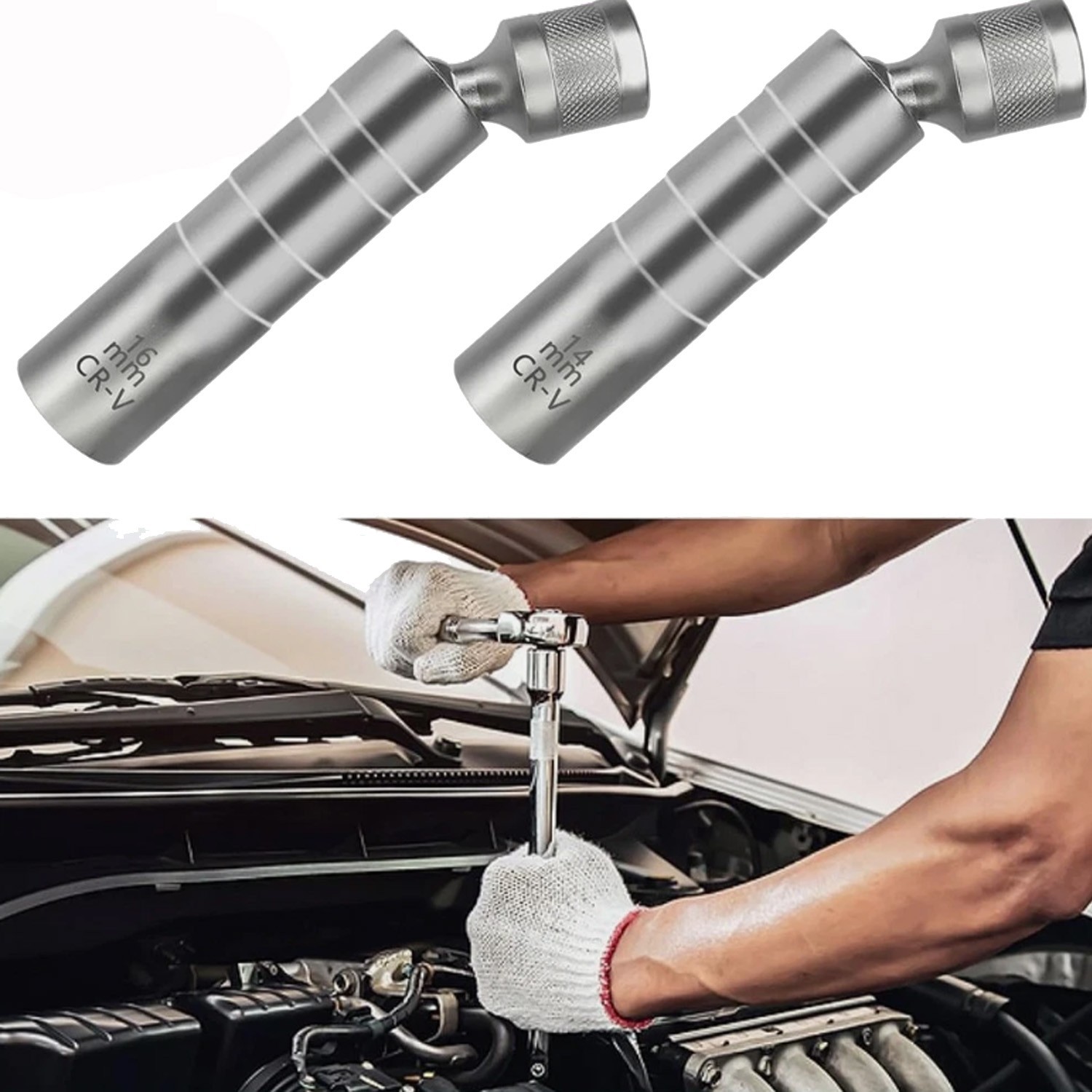 14mm & 16mm Thin Wall Magnetic Swivel Spark Plug Socket 12-Point Removal Tool US