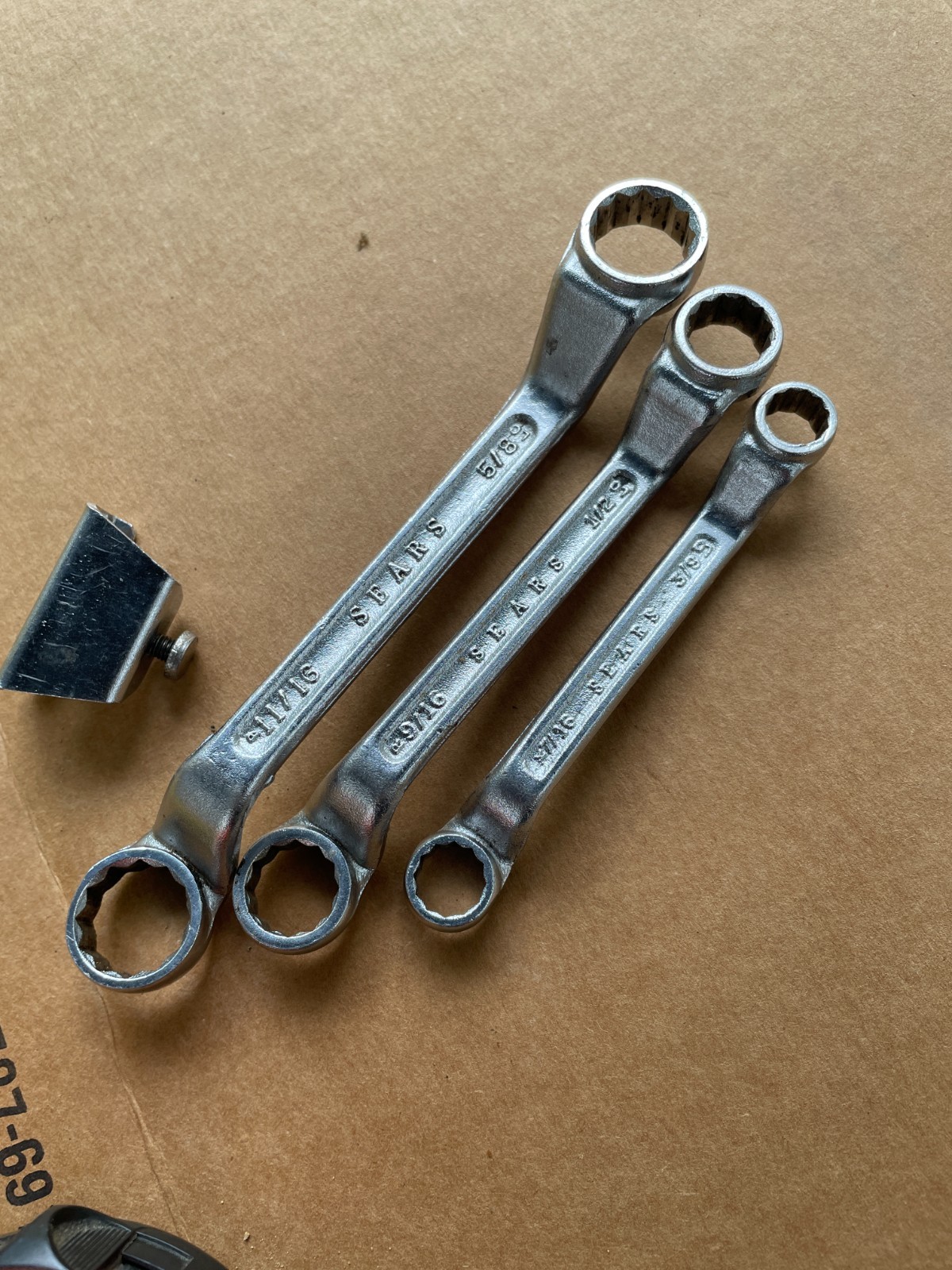 3 VTG SEARS Offset Double Box End Wrench Set 1/2 3/8 5/8 7/8 9/16 7/16 1/16 lock