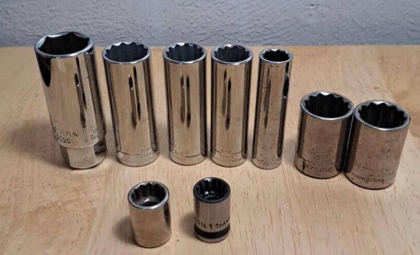 Lot Of 9 Craftsman 13/16,5/8,7/16,3/4,18mm,15mm,19mm,13mm,11mm Drive Socket