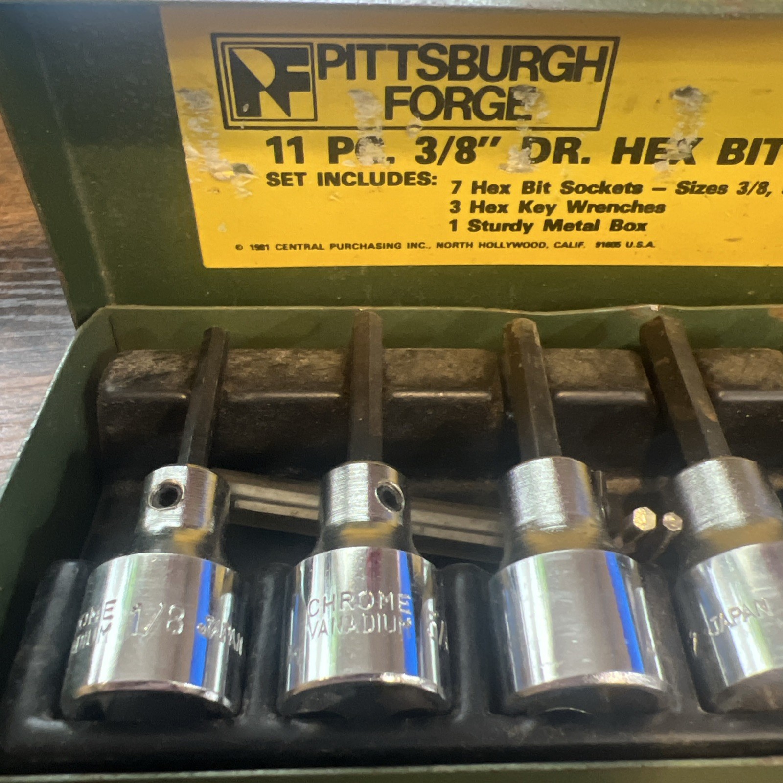 Vintage 1981 Pittsburgh Forge 11-piece 3/8 Drive SAE Hex Bit Socket Set