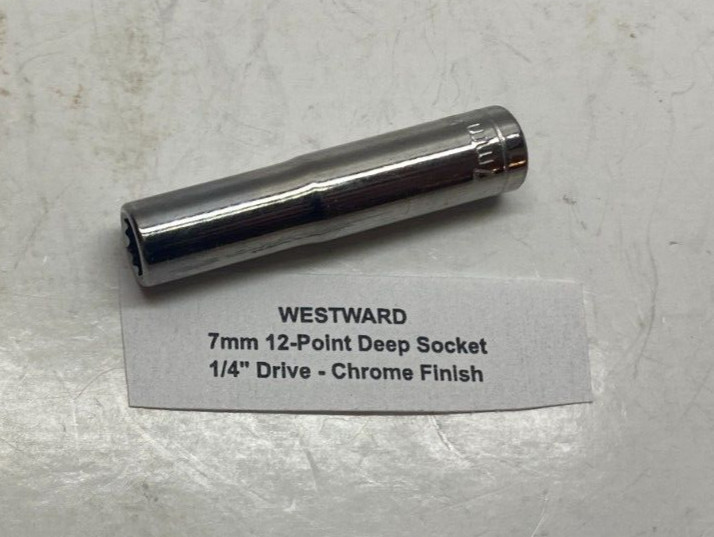 WESTWARD 7mm 12-Point Deep Socket – 1/4″ Drive – Chrome – Prepaid Shipping