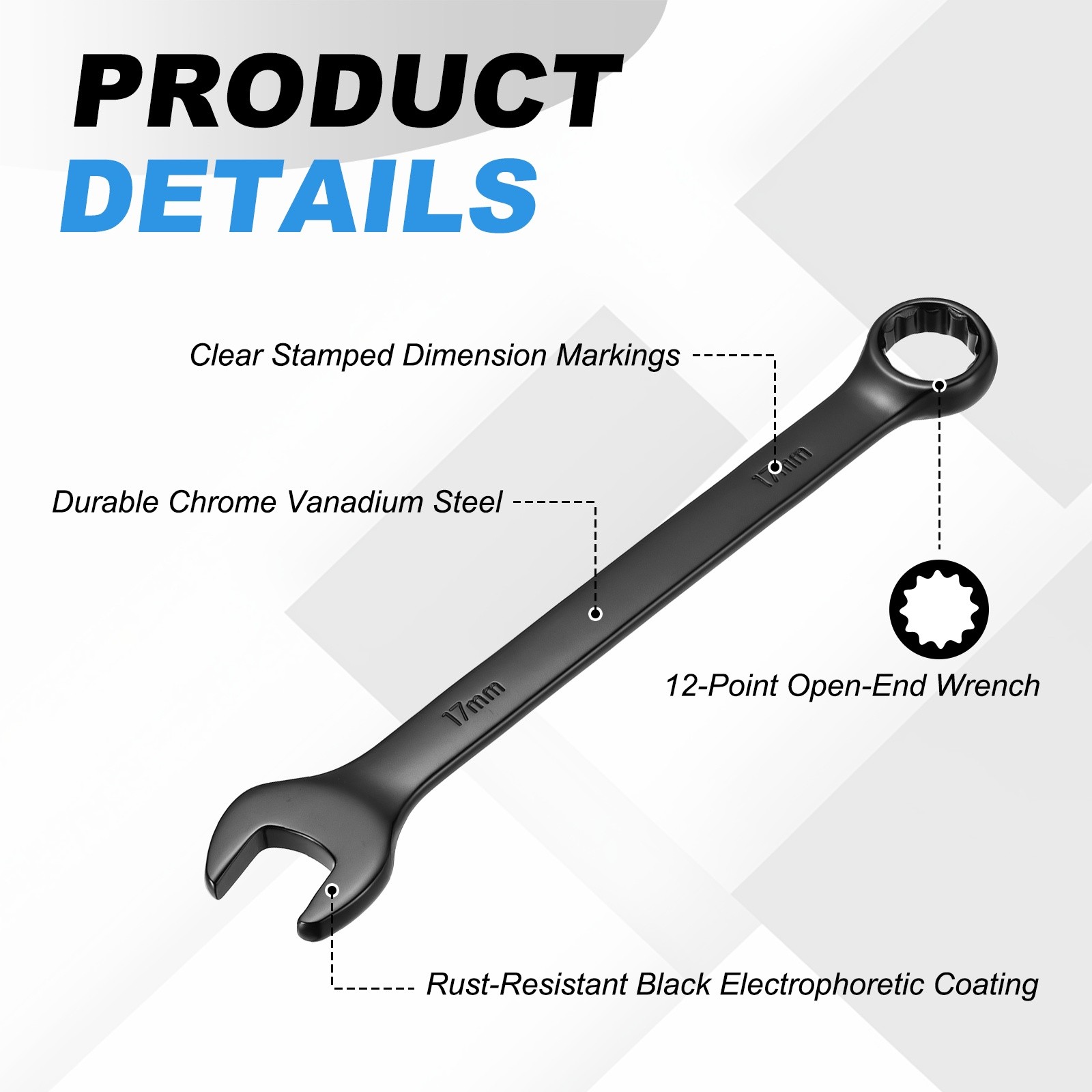 17mm Metric Combination Wrench, | Black CR-V Steel, 2-Pieces