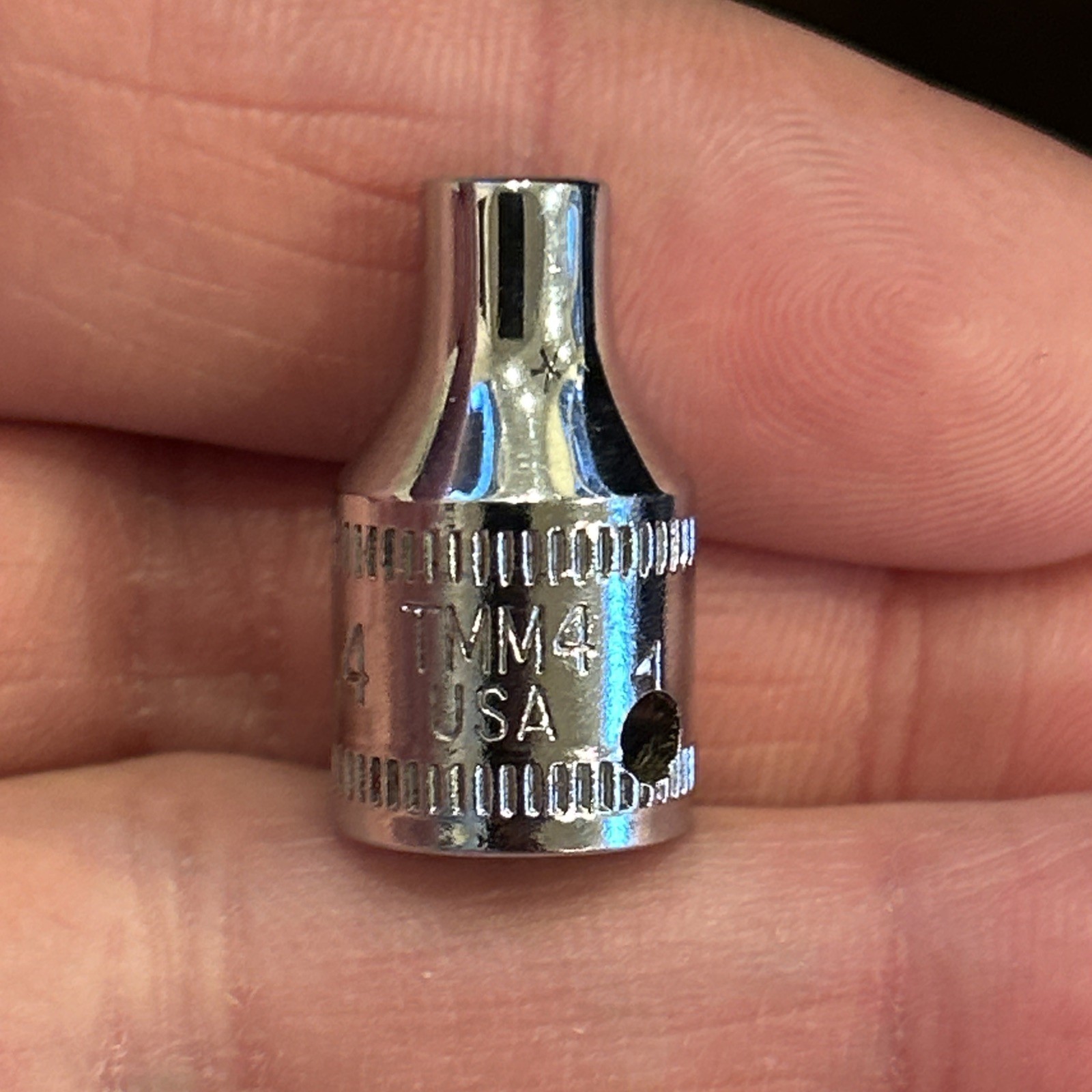 Snap On TMM4 Underline Logo – 1/4″ Drive 4mm Shallow 6Pt Chrome Socket