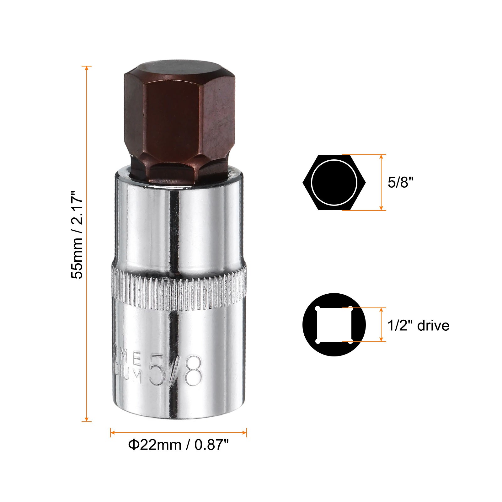 5/8″ Steel Hex Bit Socket 1/2″ Square Drive SAE Extension Impact Bit