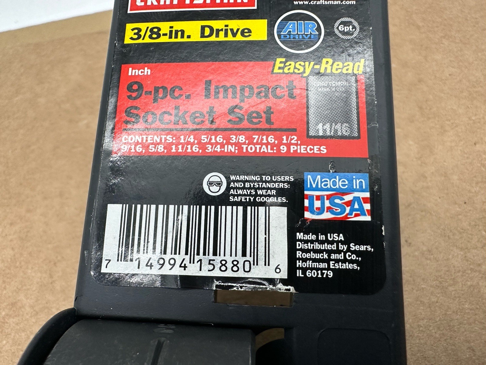 Craftsman GK 1/4″ to 3/4″ 6 Pt Shallow Impact Socket Set 3/8″ Dr 15880 USA *READ