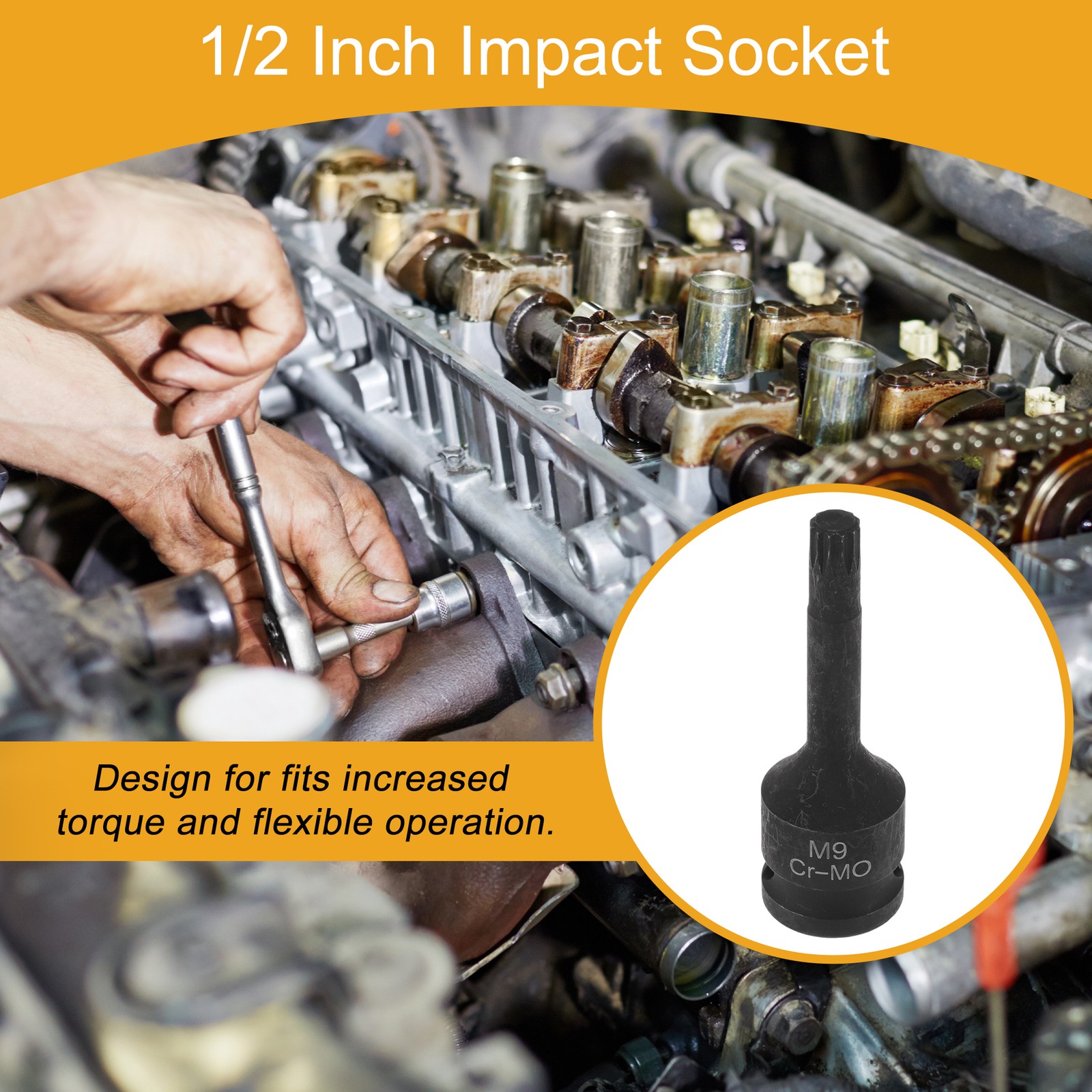 Universal 1/2 Inch Drive Impact Socket 8.5mm 12 Point CR-MO Black 1 Pc
