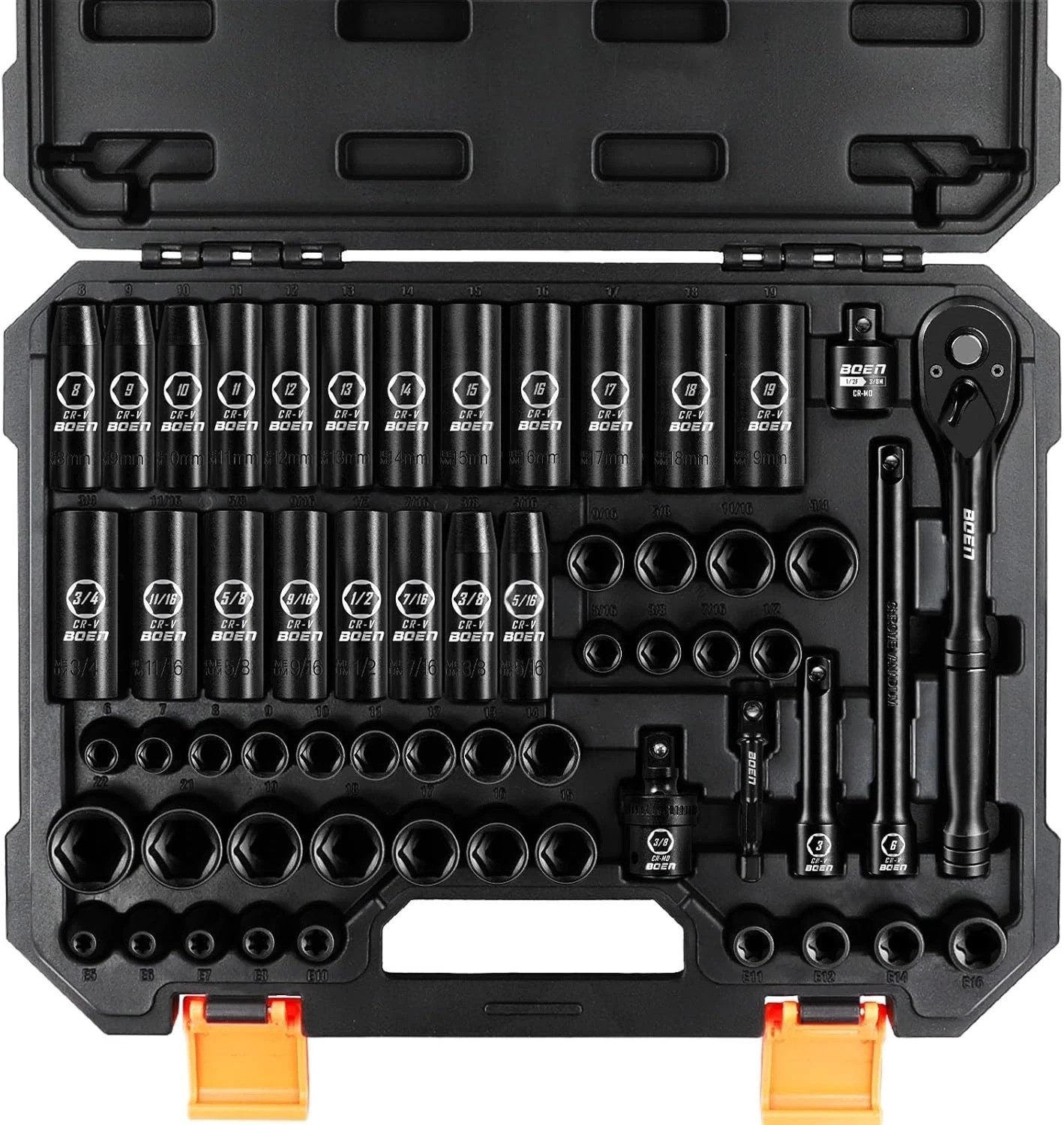 3/8″ Drive Impact Socket Set, 59-Piece Standard SAE 5/16 to 3/4 inch and Metr…