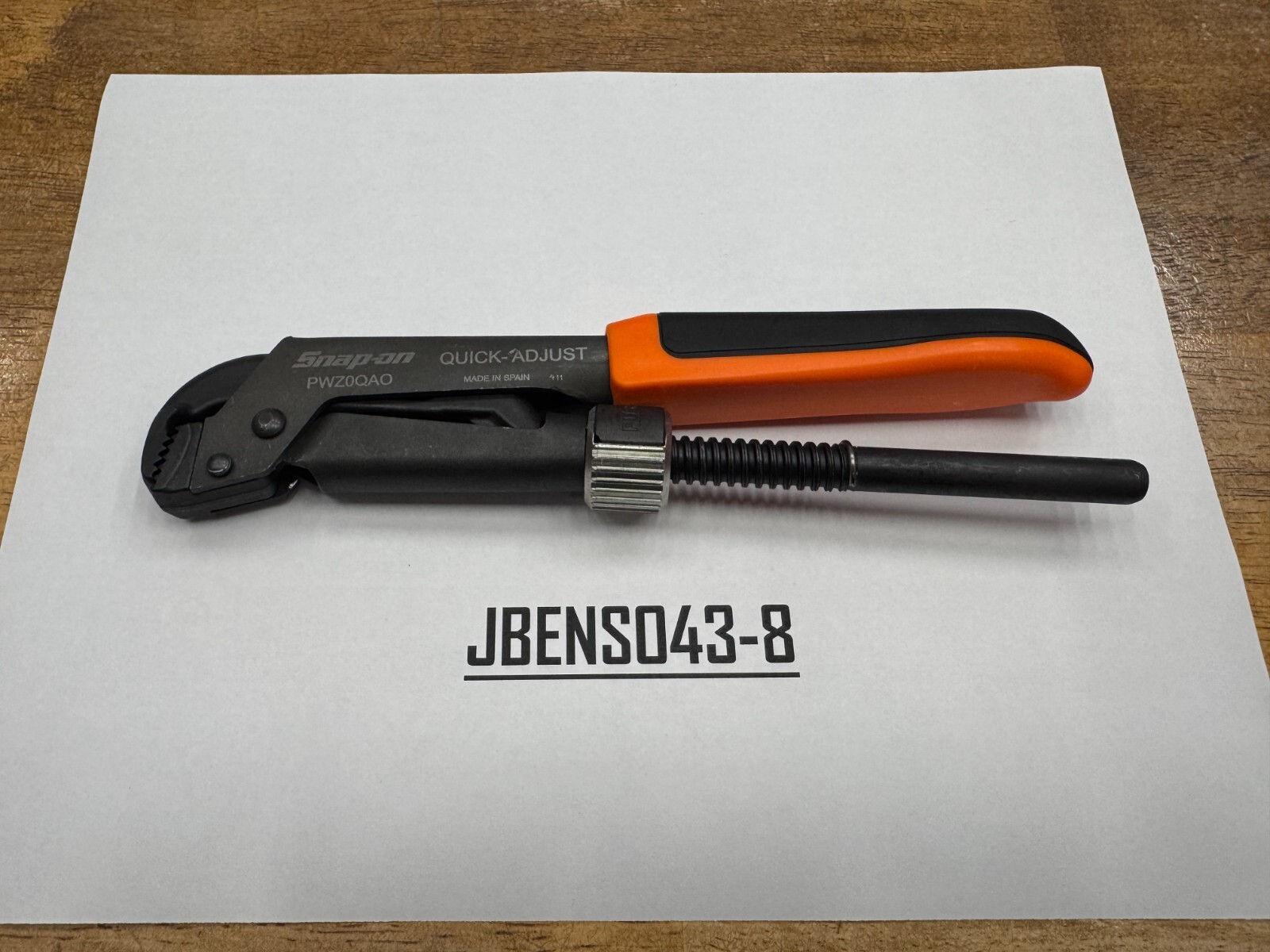 Snap-on Tools NEW ORANGE 8-5/8″ Soft Grip Quick Adjust Pliers Wrench PWZ0QAO