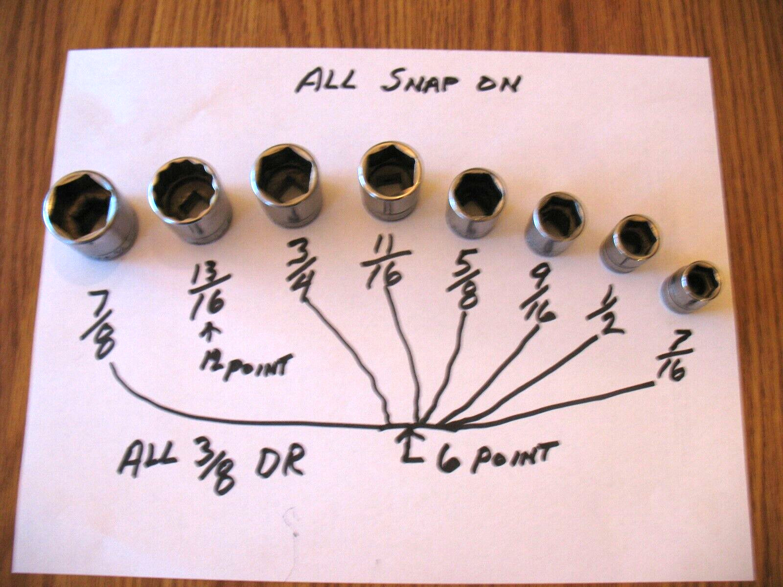 Snap On 3/8″ Dr. 7/16 -7/8 Shallow Sockets See Pictures For More Inf.