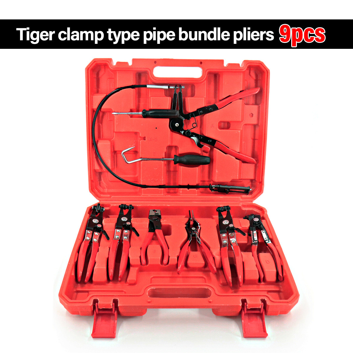 Flexible Automotive Hose Clamp Clip Plier Tool Set Swivel Jaw Flat Angled Band