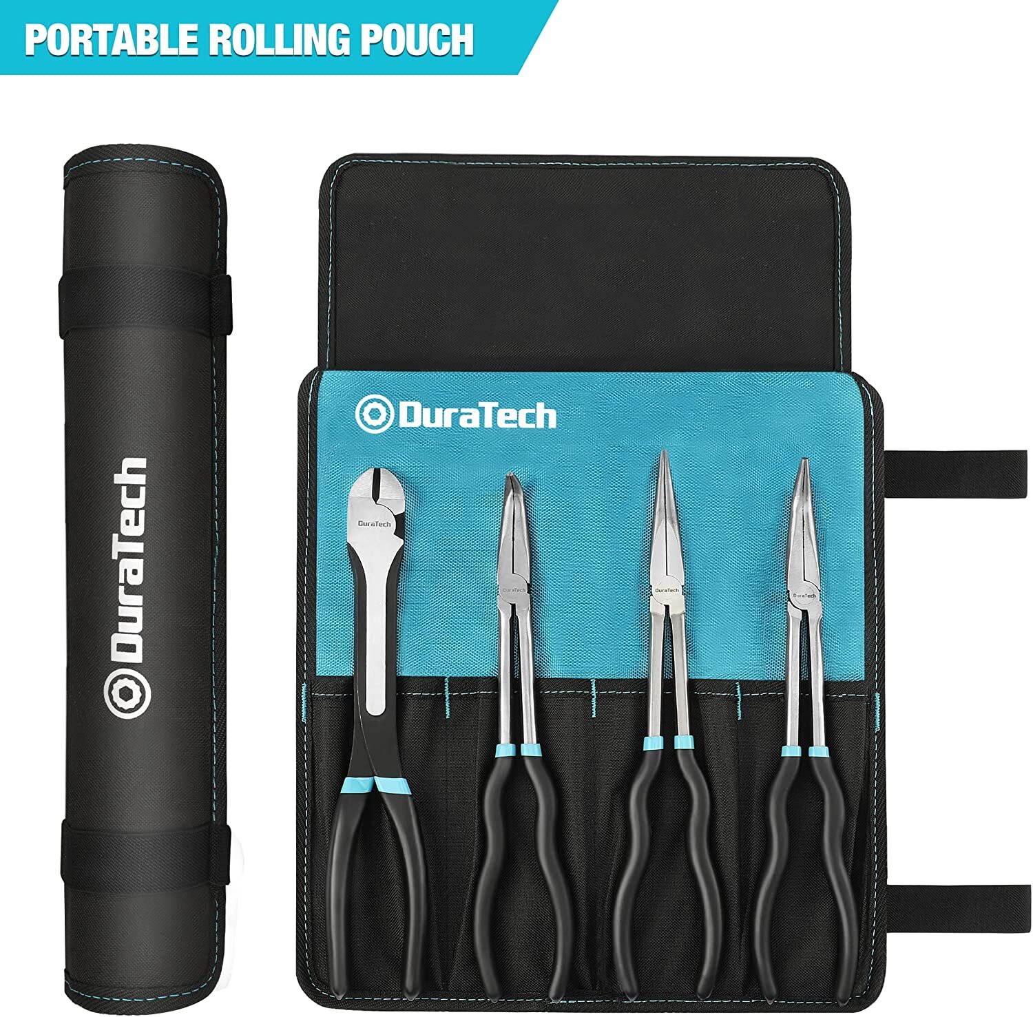 DURATECH 11″ Long Needle Nose Pliers 4PCS Set 45° 90° Long Reach Straight Pliers