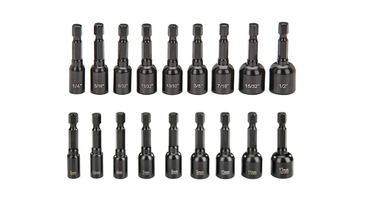 18pc Magnetic Nut Setter Set SAE & MM Quick-Release Hex Shank 1/4″-1/2″ & 5-12mm