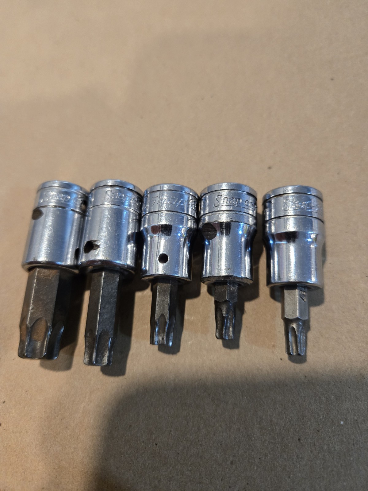 Snap On 3/8″ Drive T27-T40,T55 Torx Bit Driver Sockets USA Lot Of 5 READ AD