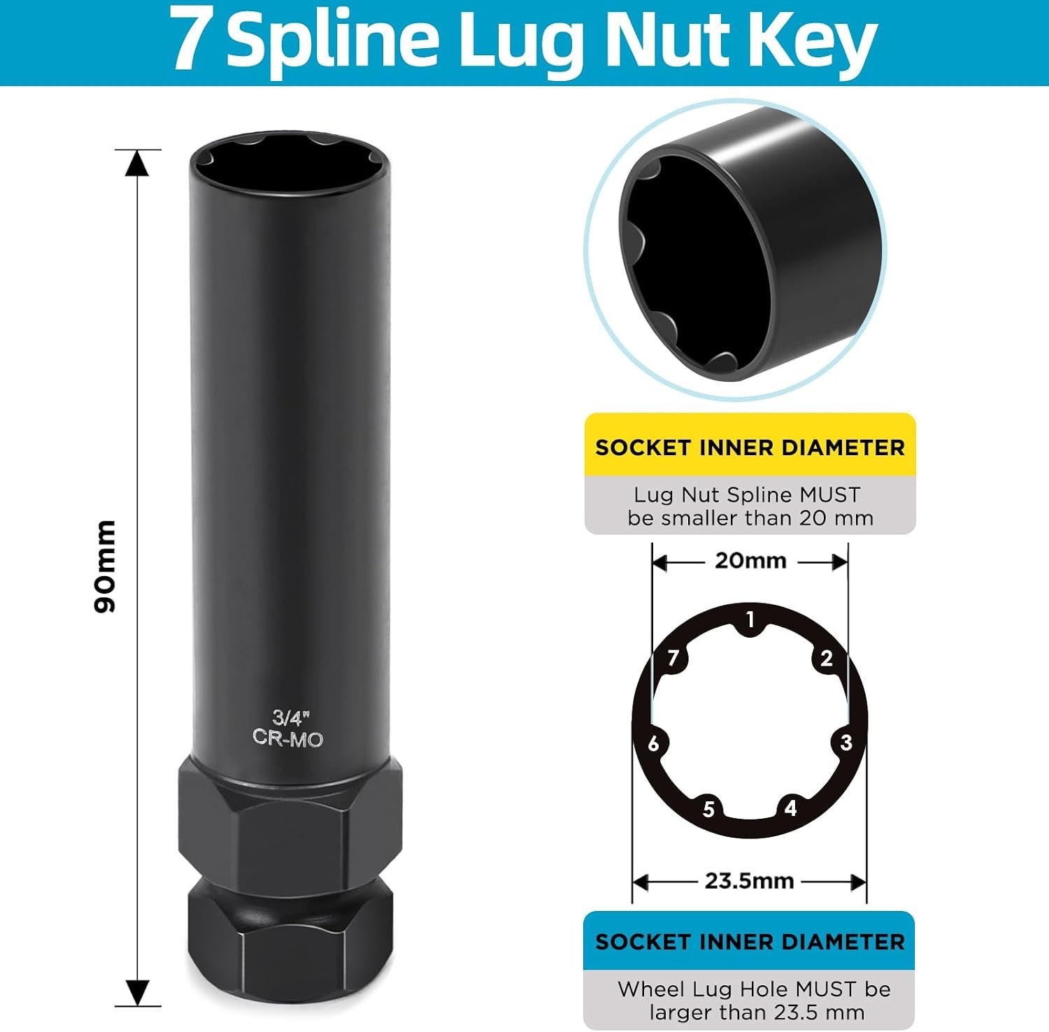 2 Piece Small 6 & 7 Spline Lug Nut Socket-Tuner Socket Tool, Wheel Lock Key f…