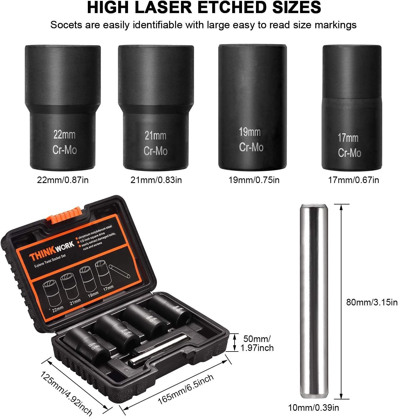 1/2 Inch Drive Lug Nut Removal Tool, 5-Piece Wheel Lock Removal Kit, Lug Nut …