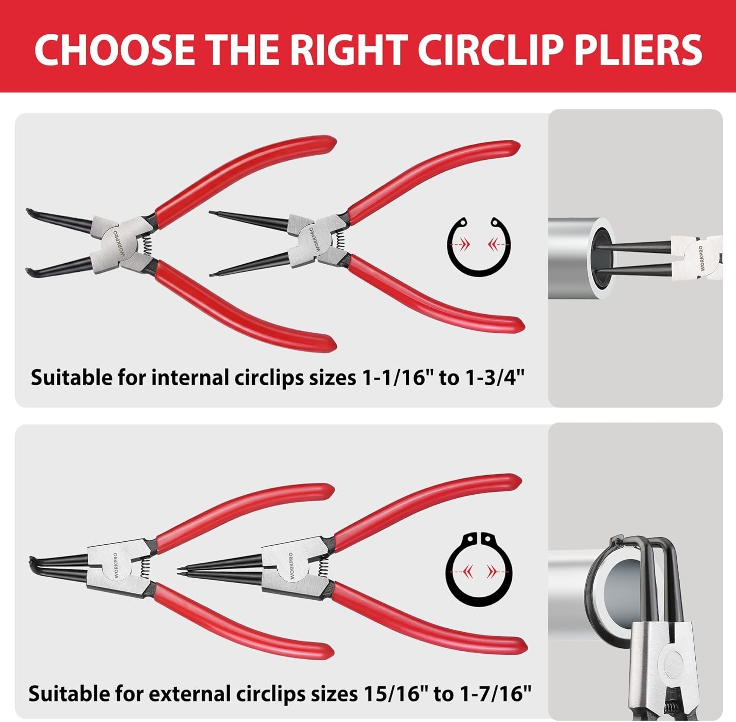 Professional 7-Inch Circlip Pliers Set with Non-Slip Grip & Storage Pouch