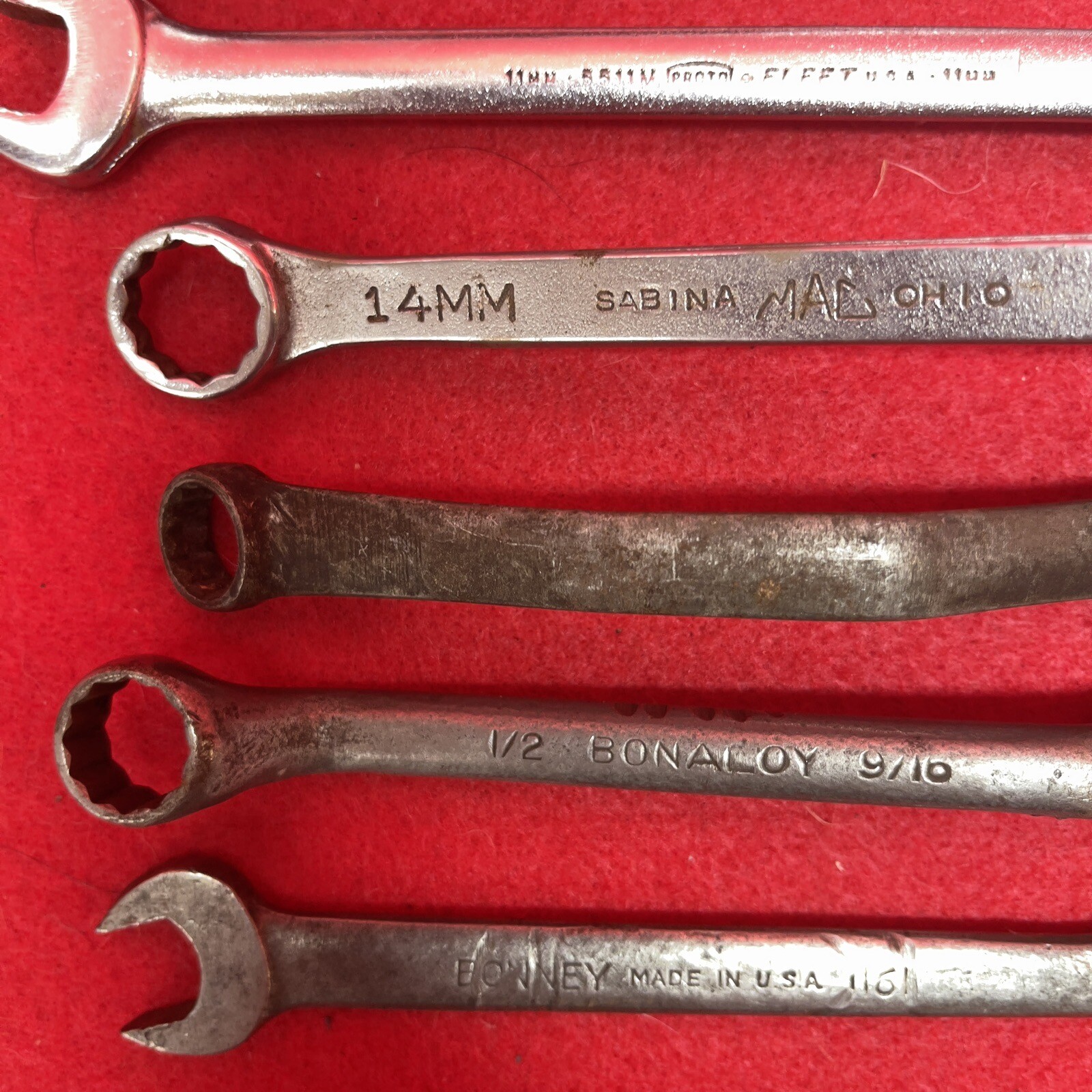 Snap on Lot of 9 MAC Proto Sears BluePoint Bonney Combination Wrenches Mechanic